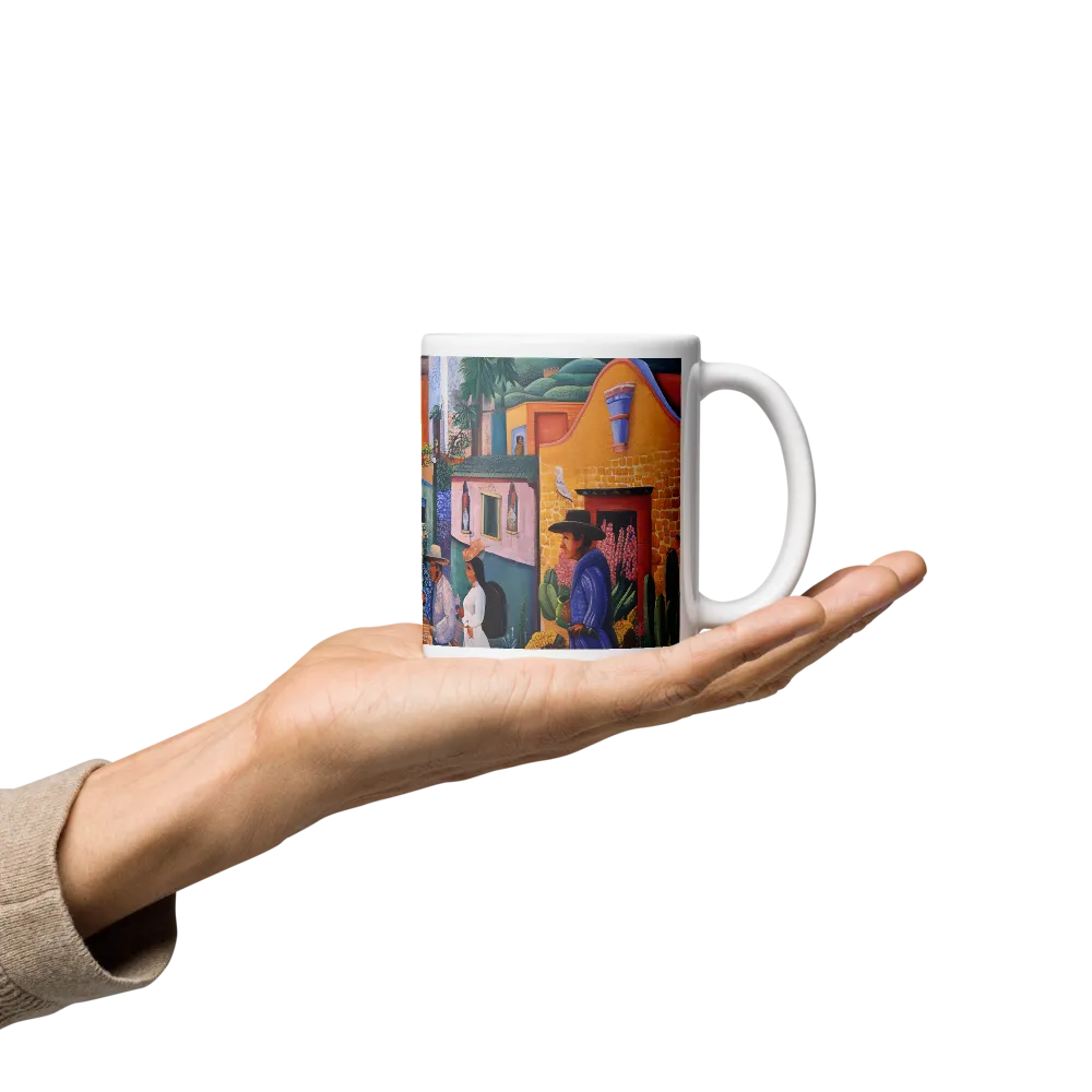 Vibrant Village Life 
 Mug with Dark Green inside
