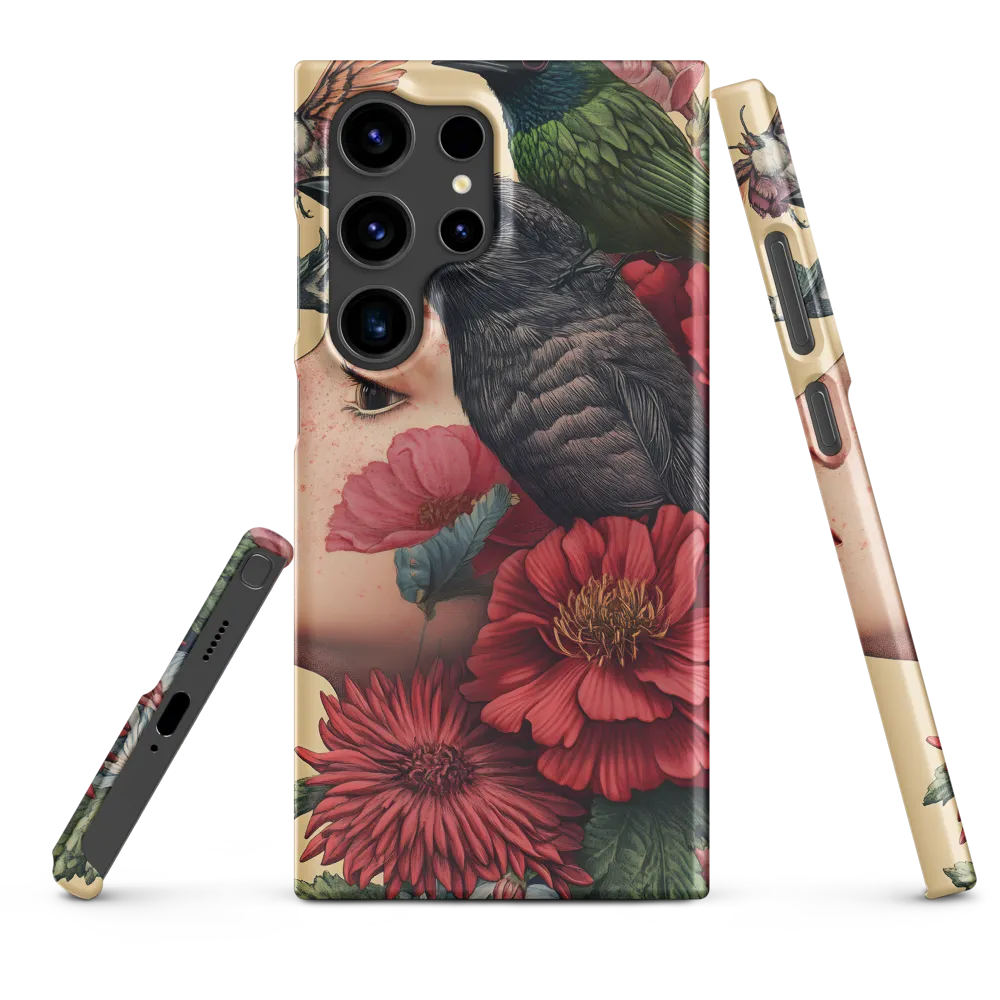 Realistic Portrait with Birds and Flowers | Phone Case