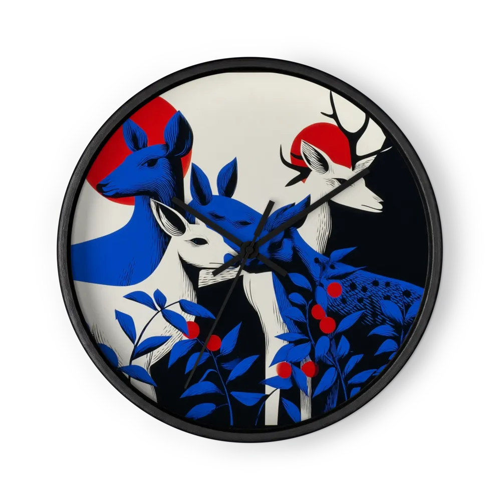Blue Deer under Red Sun | Wall Clock