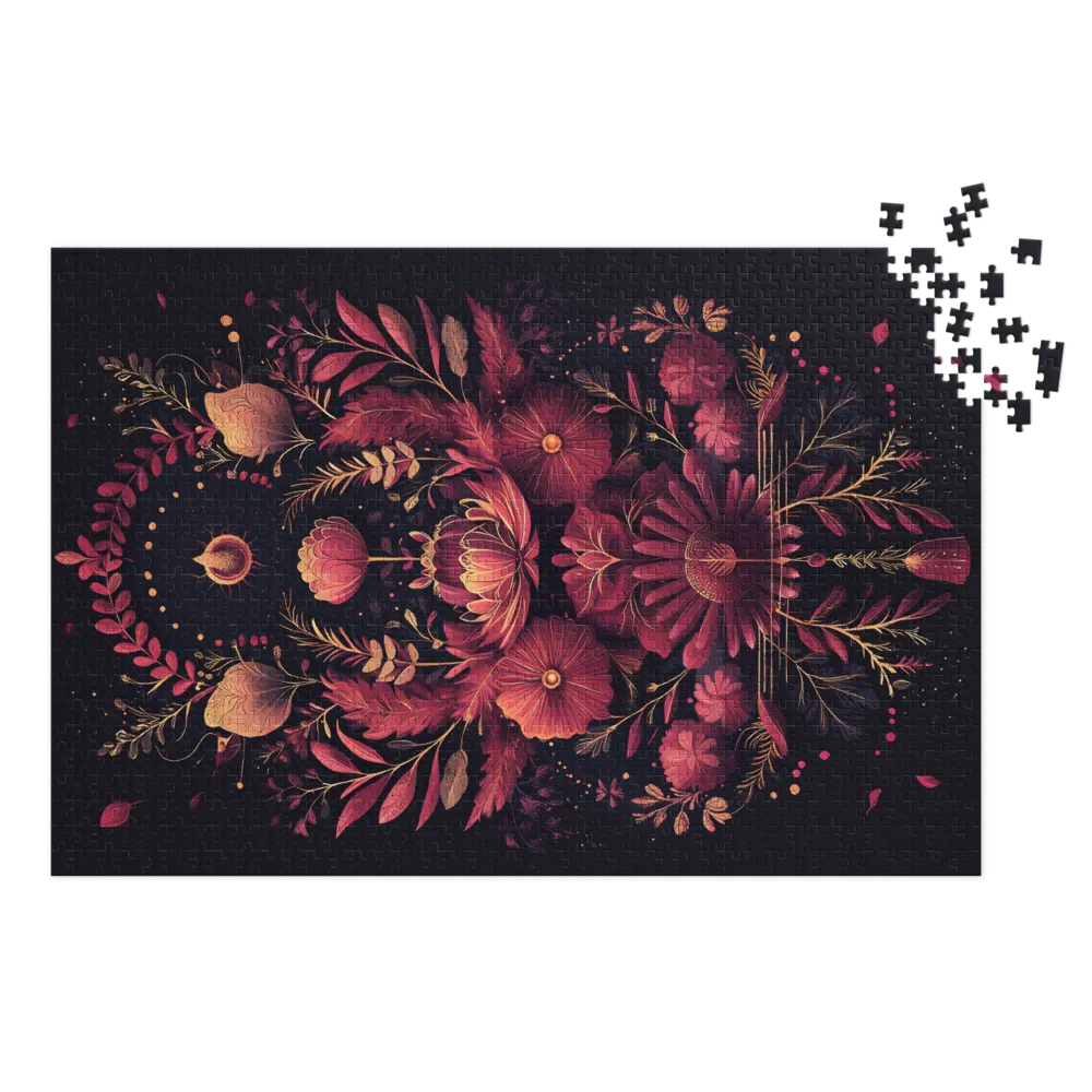 Simetria Floral Dourada 
 Puzzle em caixa de metal