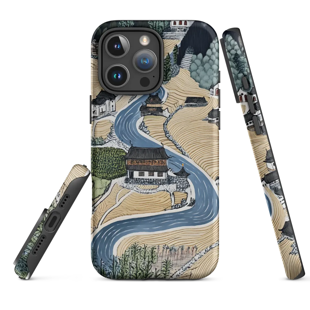 Winding River Through Village Landscape
