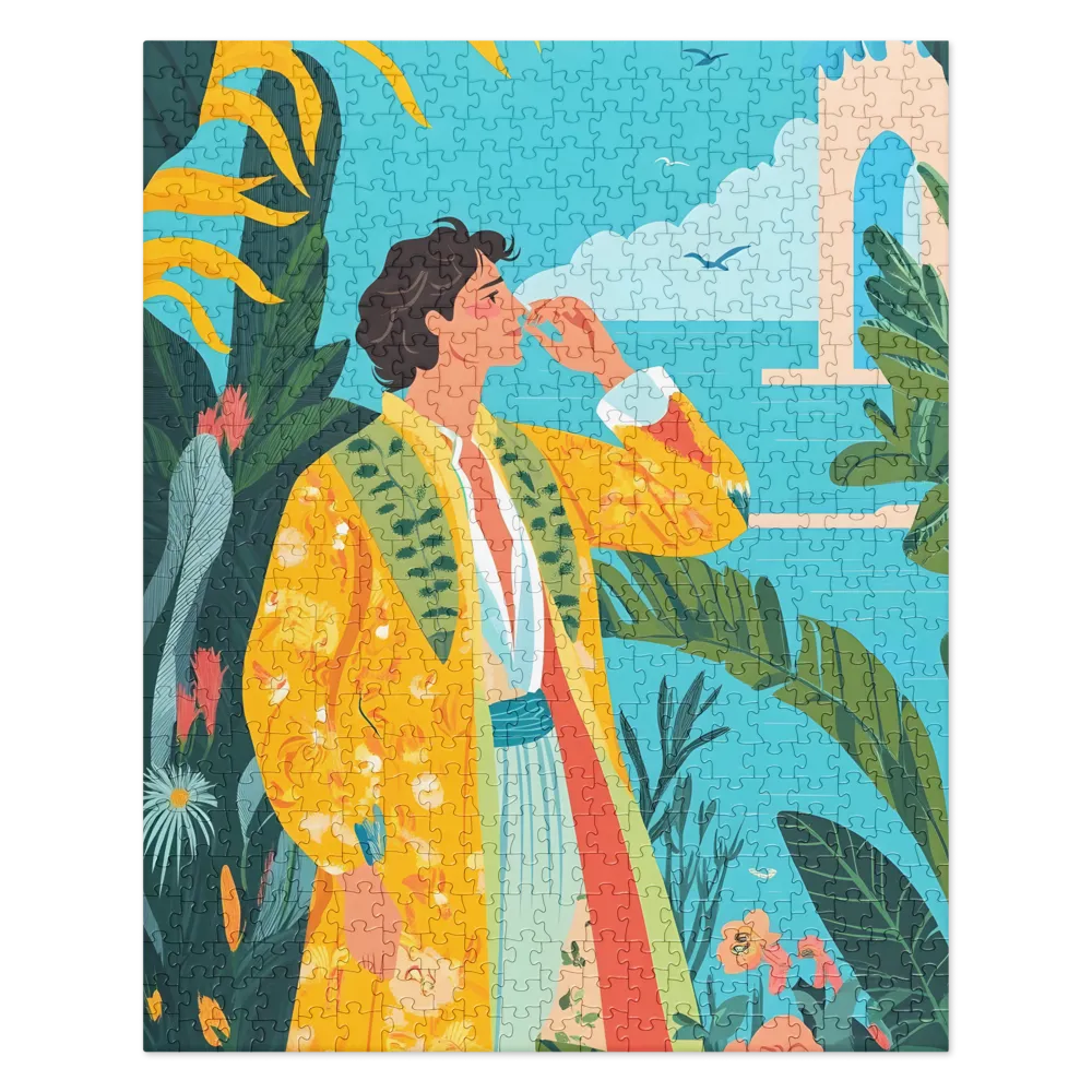 Art Nouveau Tropical Vista 
 Jigsaw Puzzle in Tin Box