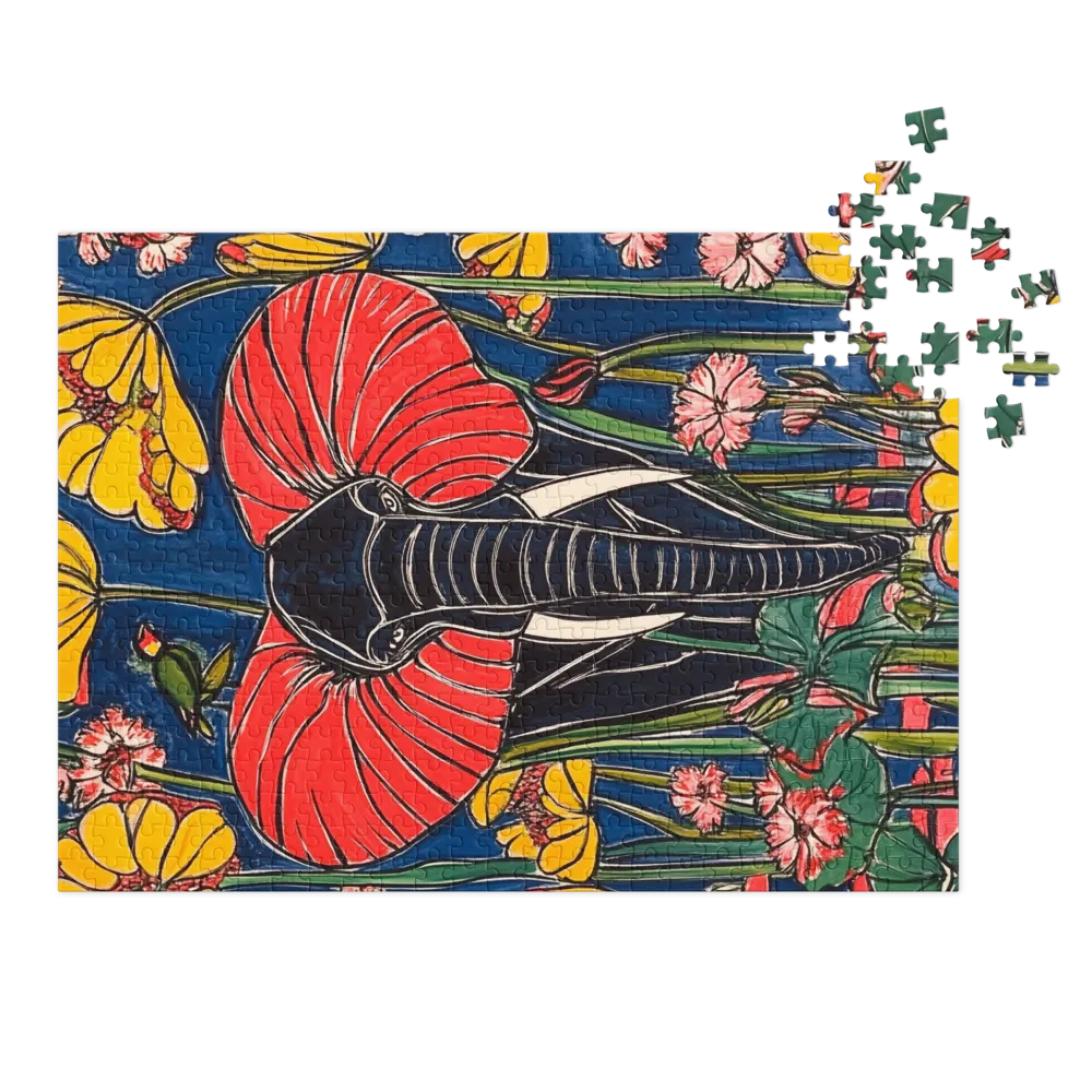 Elephant Surrounded by Colorful Flowers
