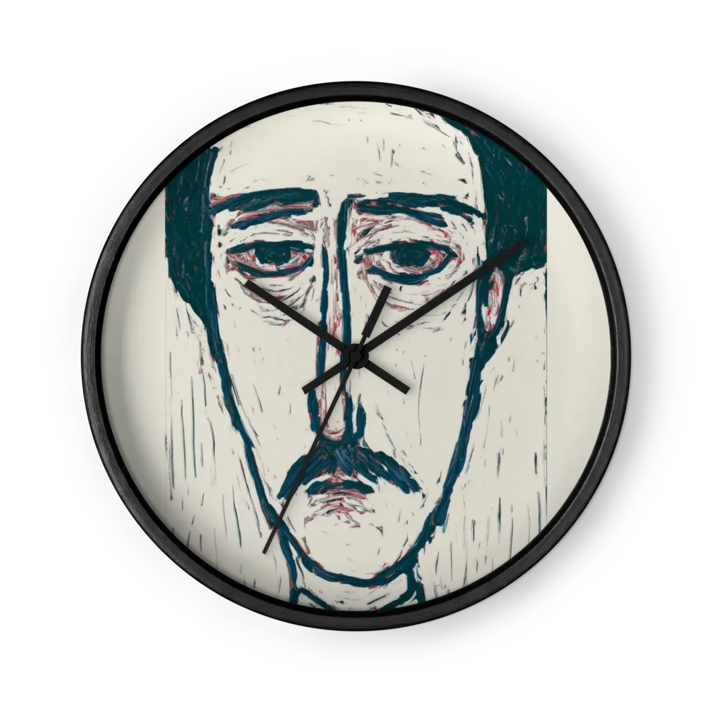 Somber Linocut Male Portrait | Wall Clock