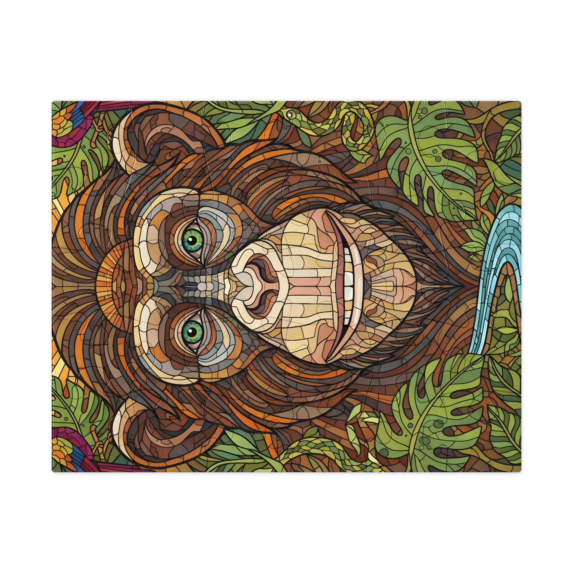 Stained-Glass Chimpanzee 
 Jigsaw Puzzle in Tin Box