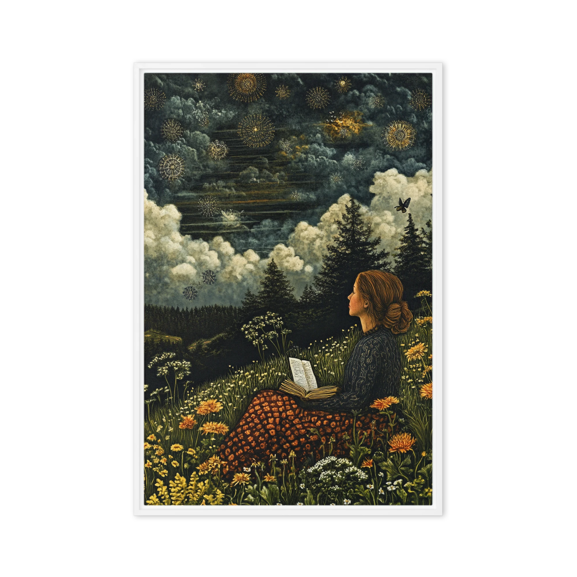 Woman Reading in a Floral Landscape