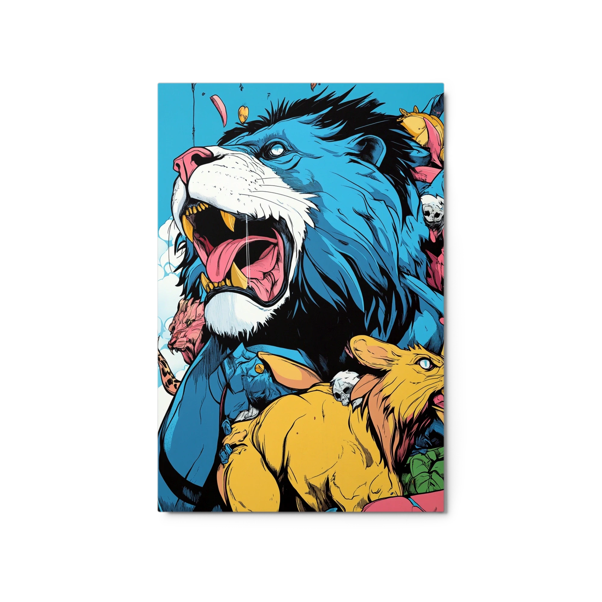 Blue Lion with Colorful Animals