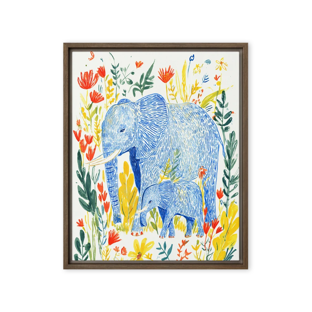 Blue Elephants in Bloom | Art Print