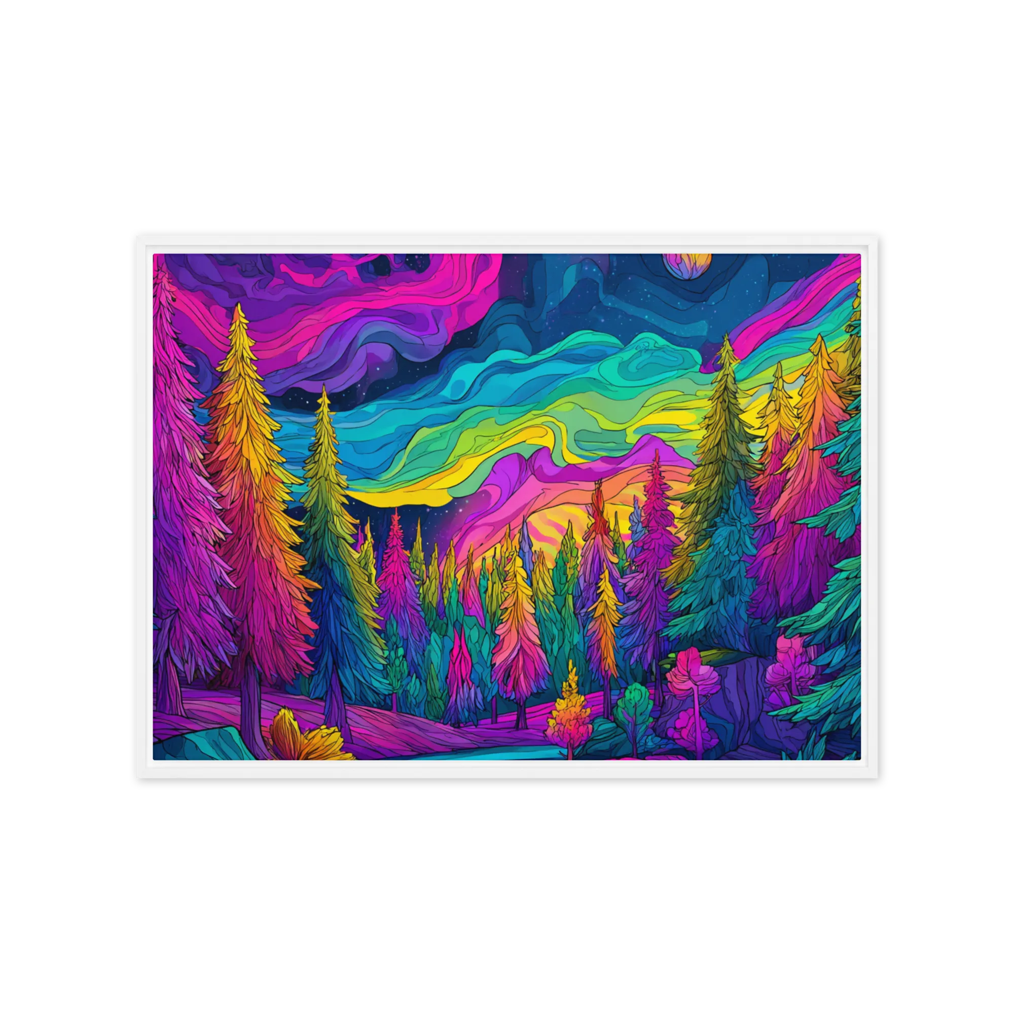 Trippy Neon Woodland 
 Metal Print | 20″x 30″