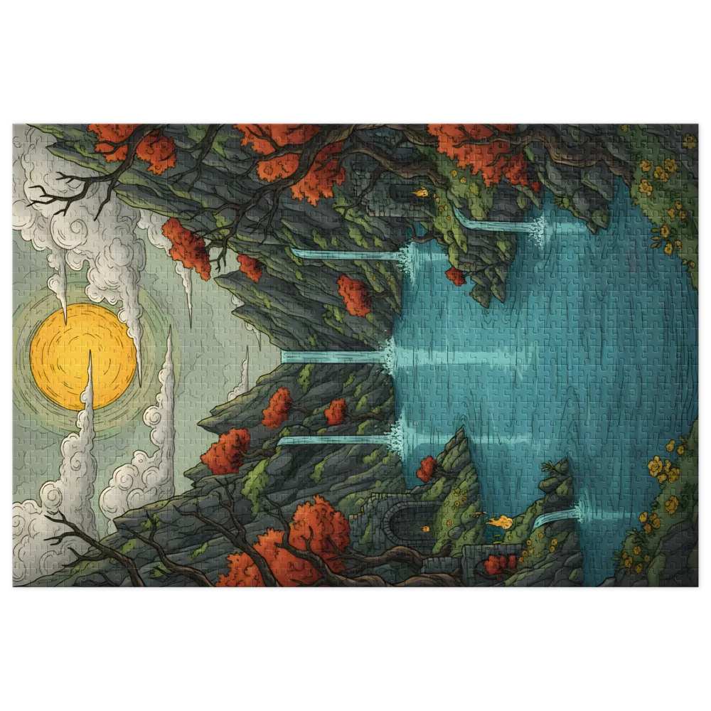 Paisagem Fantástica Lago Montanha 
 Puzzle em caixa de metal