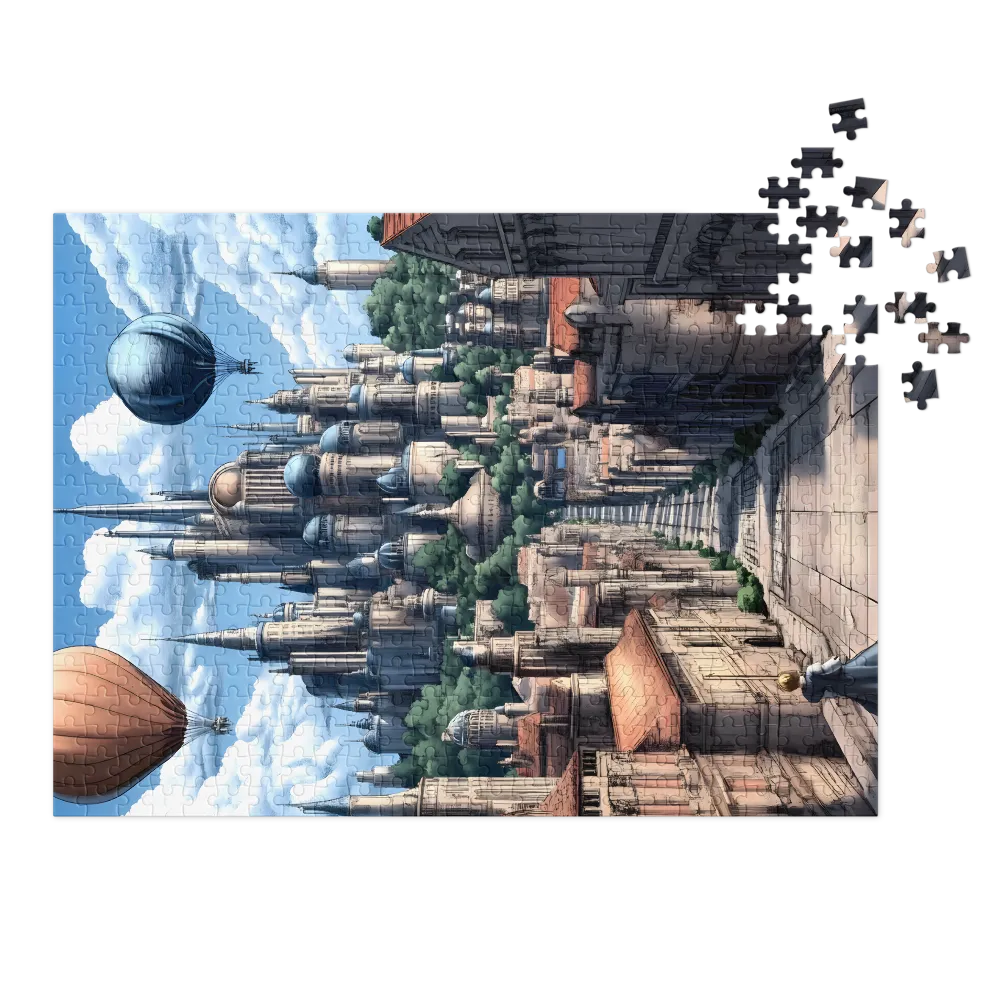 Fantasy Cityscape with Castle and Balloons