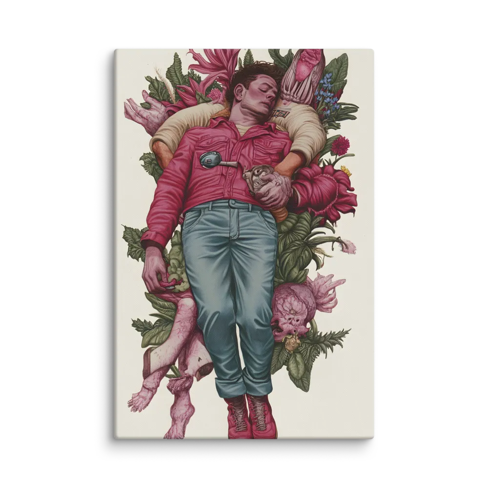 The Floral Embrace 
 Canvas with White Frame