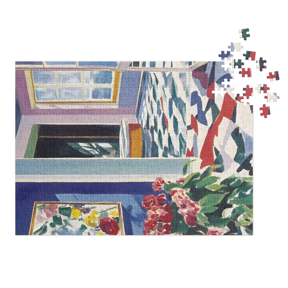Sala Ensolarada com Flores 
 Puzzle em caixa de metal
