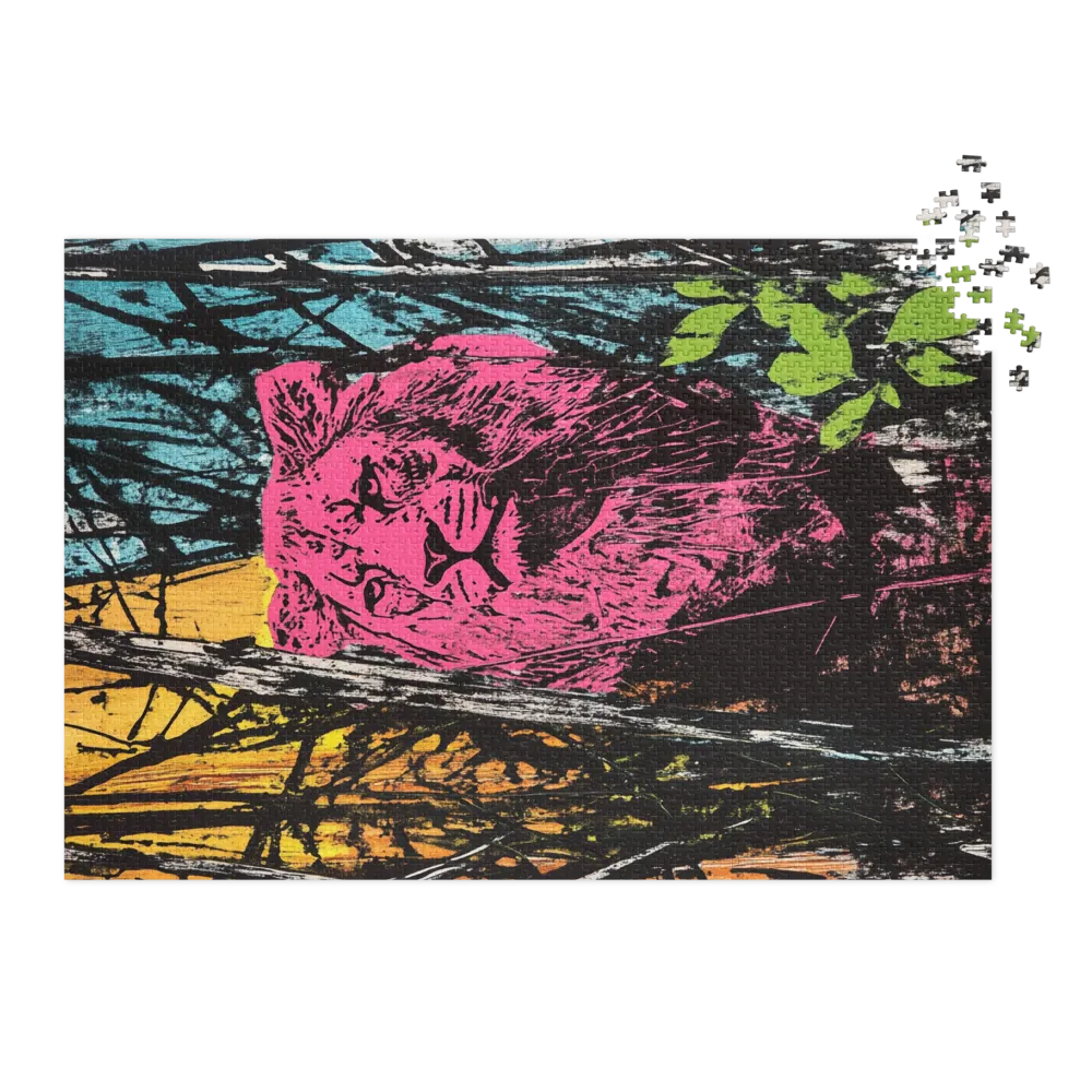 Neon Lion in Forest