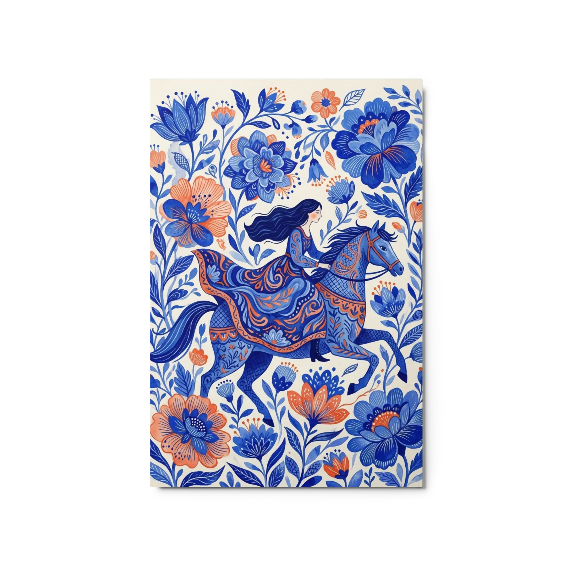 Floral Horseback Journey 
 Paper Print With White Frame & Mat | 18″x 24″