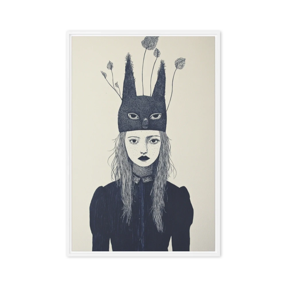 Surreal Ink Drawing of Woman with Mask