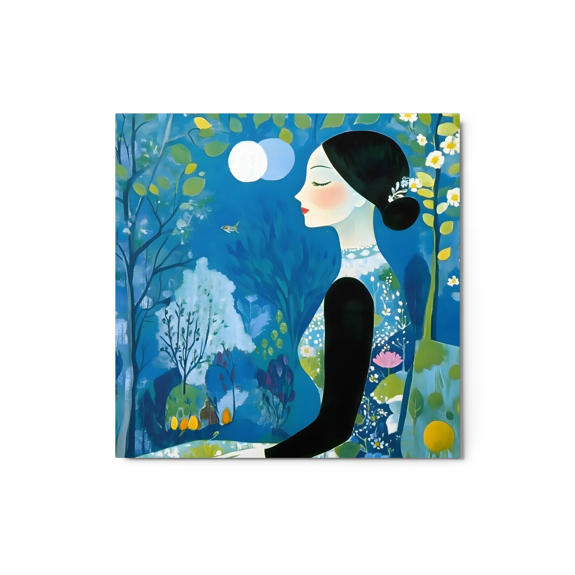 Serene Woman in Blue Forest