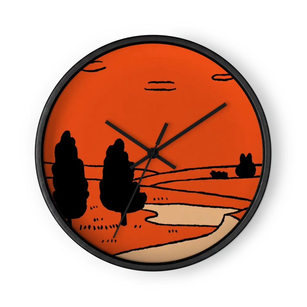 Terracotta Folk Wall Clocks — Burnt Orange, Black Ink