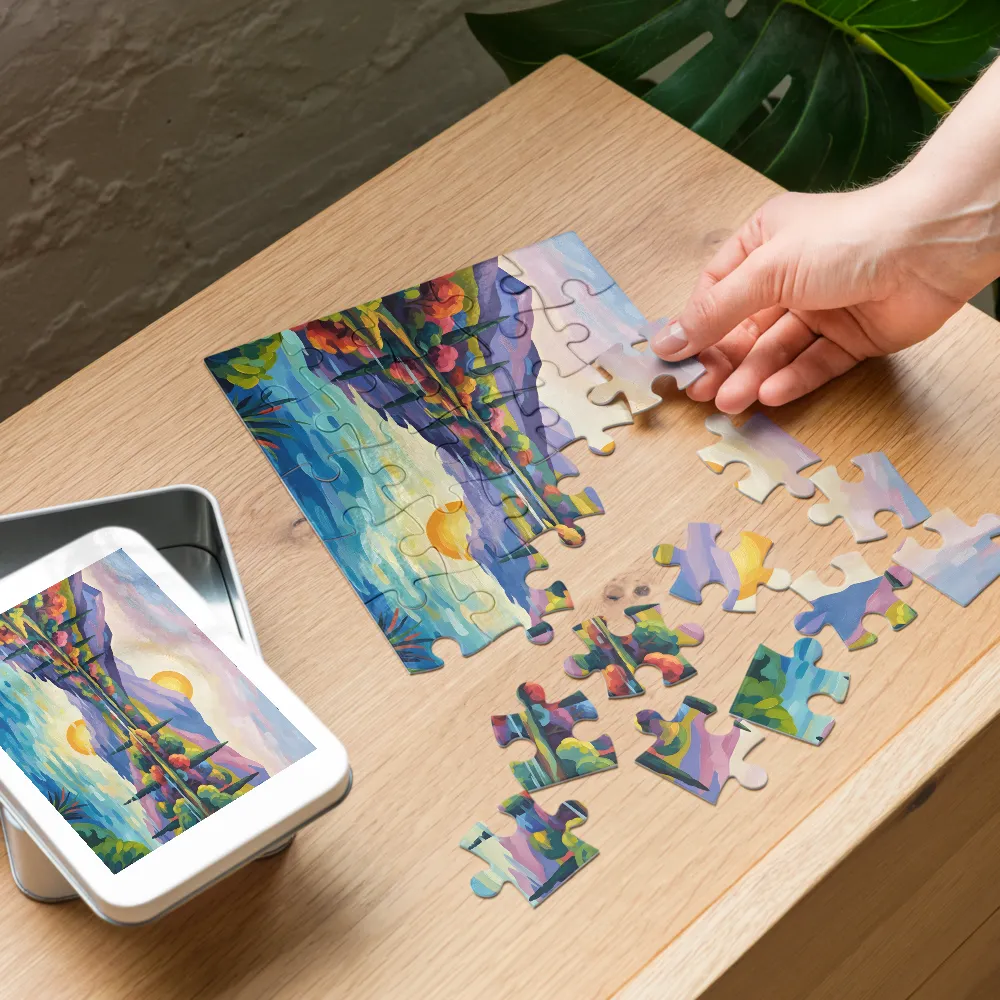 Impressionist Mountain Reflections 
 Jigsaw Puzzle in Tin Box