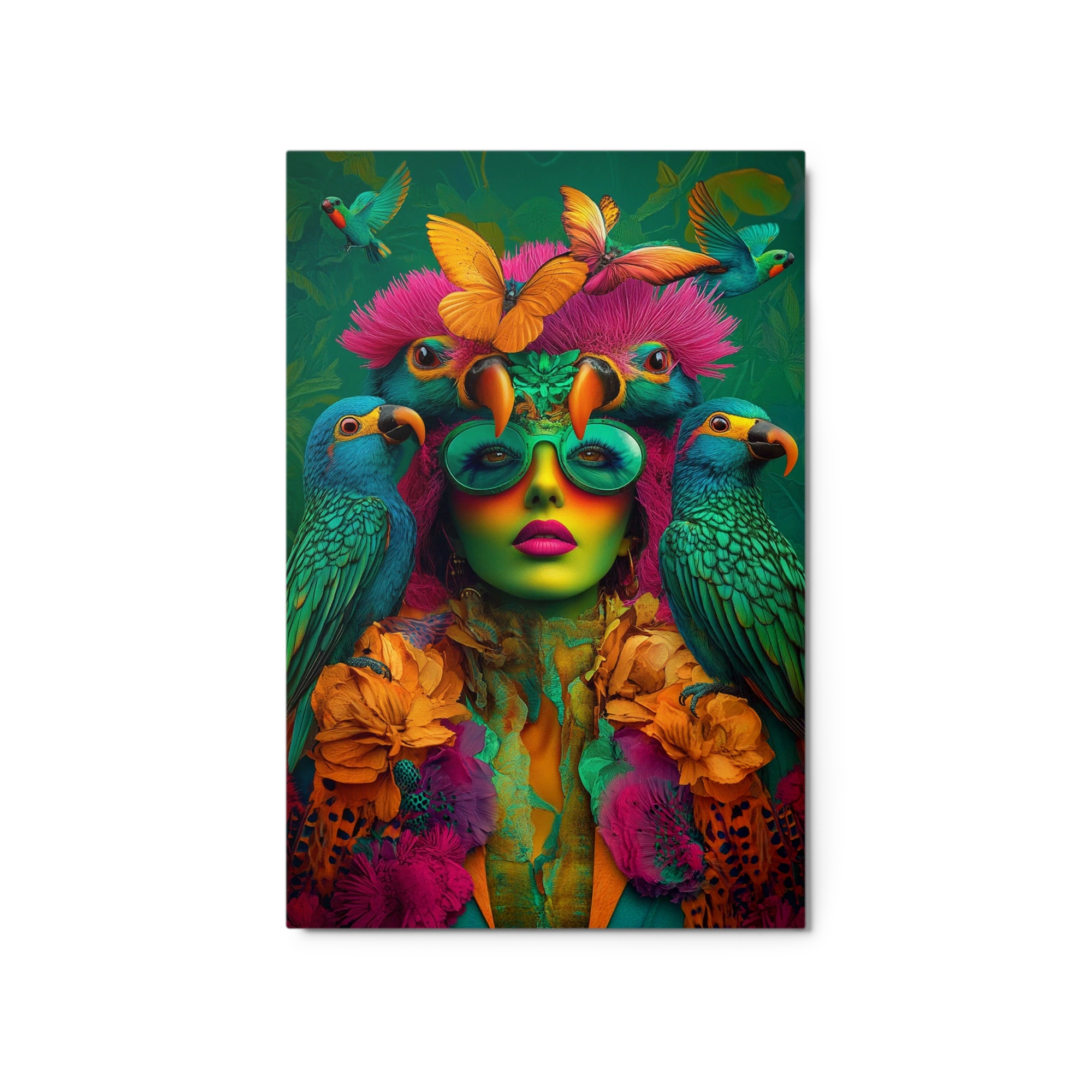 Surreal Woman with Colorful Birds