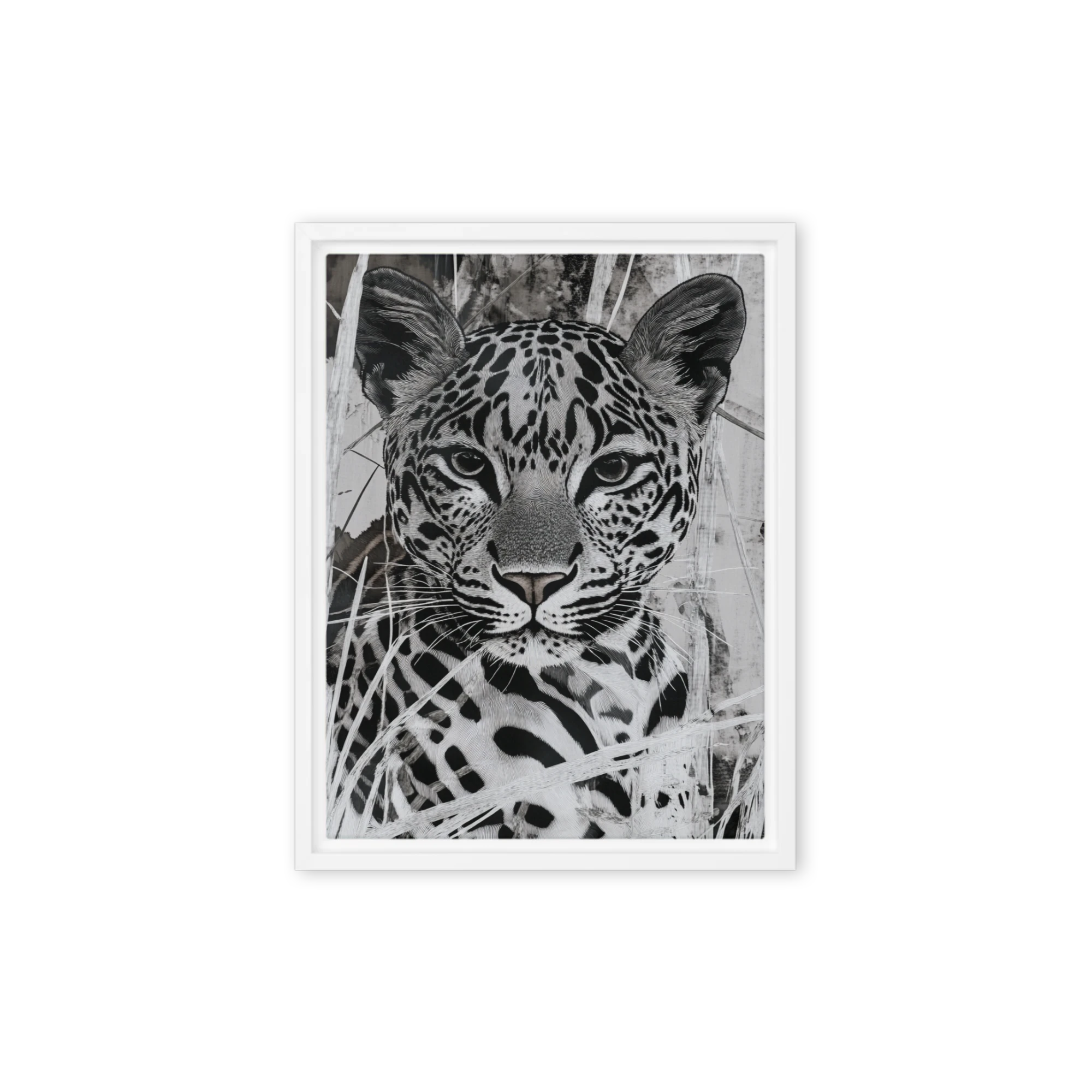 Monochrome Leopard in Grass | Art Print