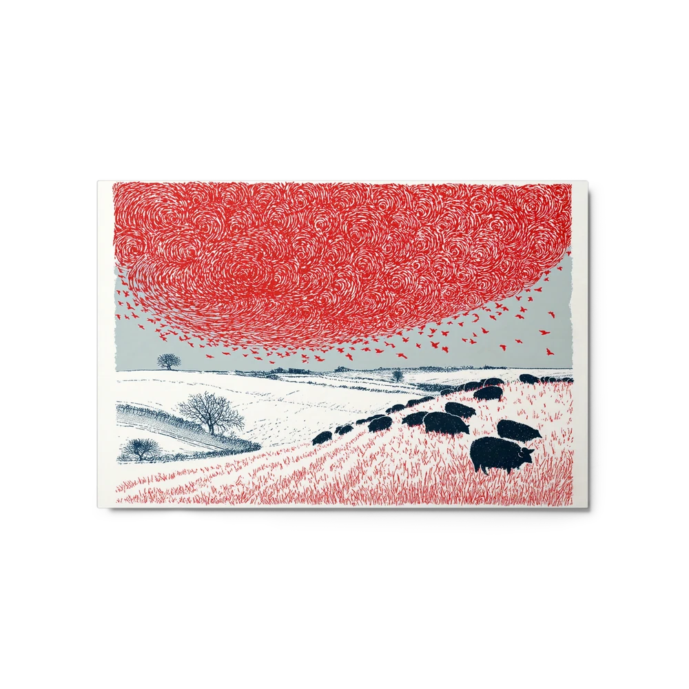 Swirling Red Sky and Sheep | Art Print