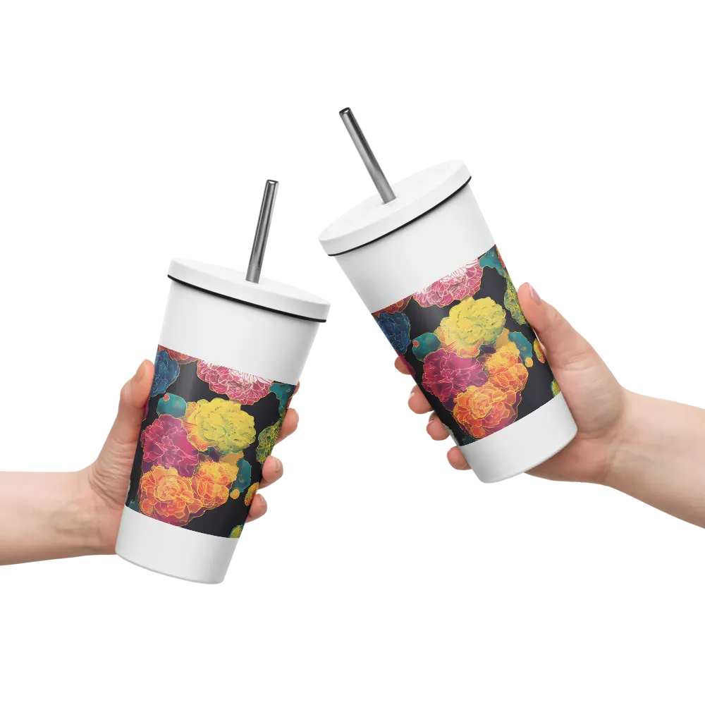 Tapeçaria de peônias néon | Caneca de viagem