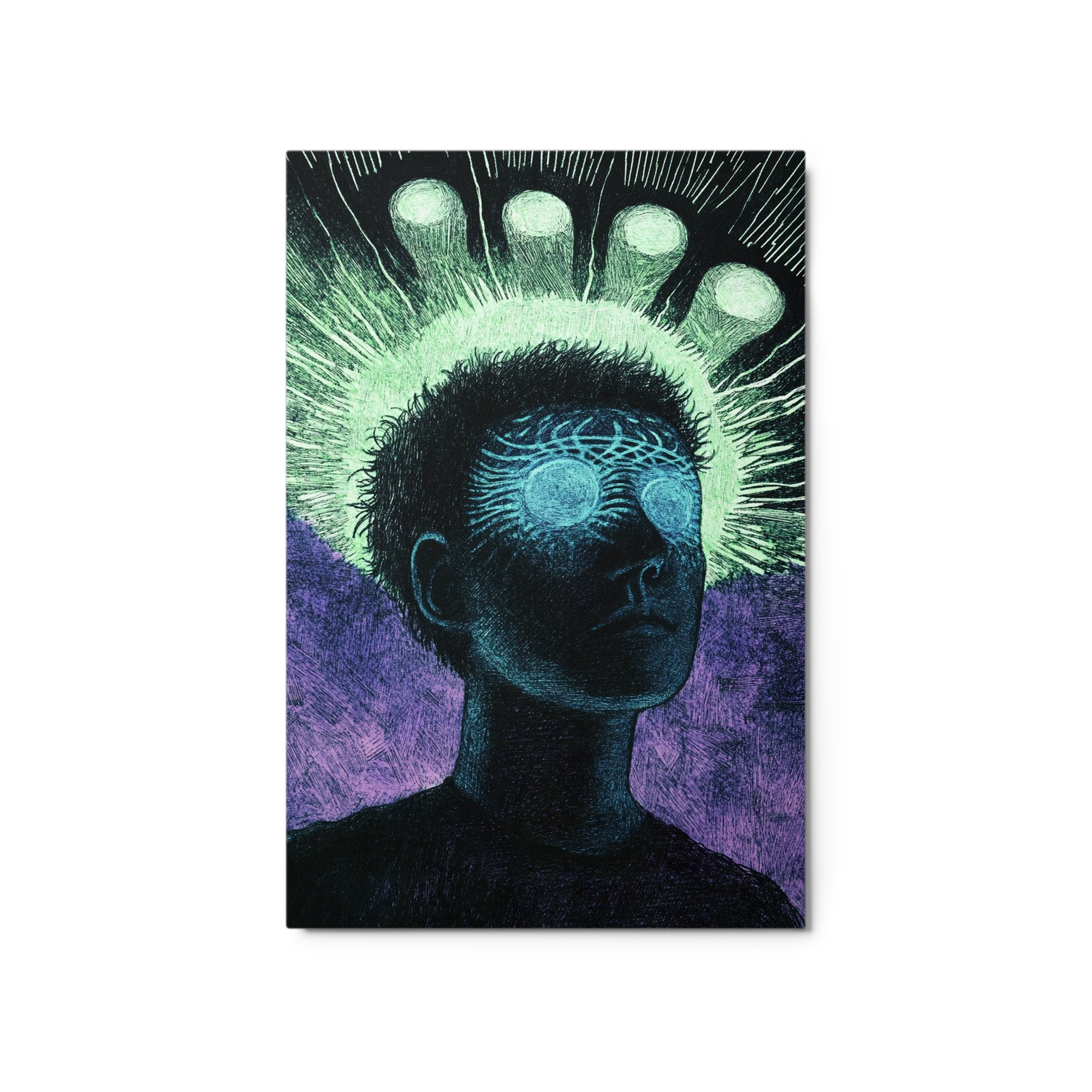Surreal Human Figure with Glowing Eyes