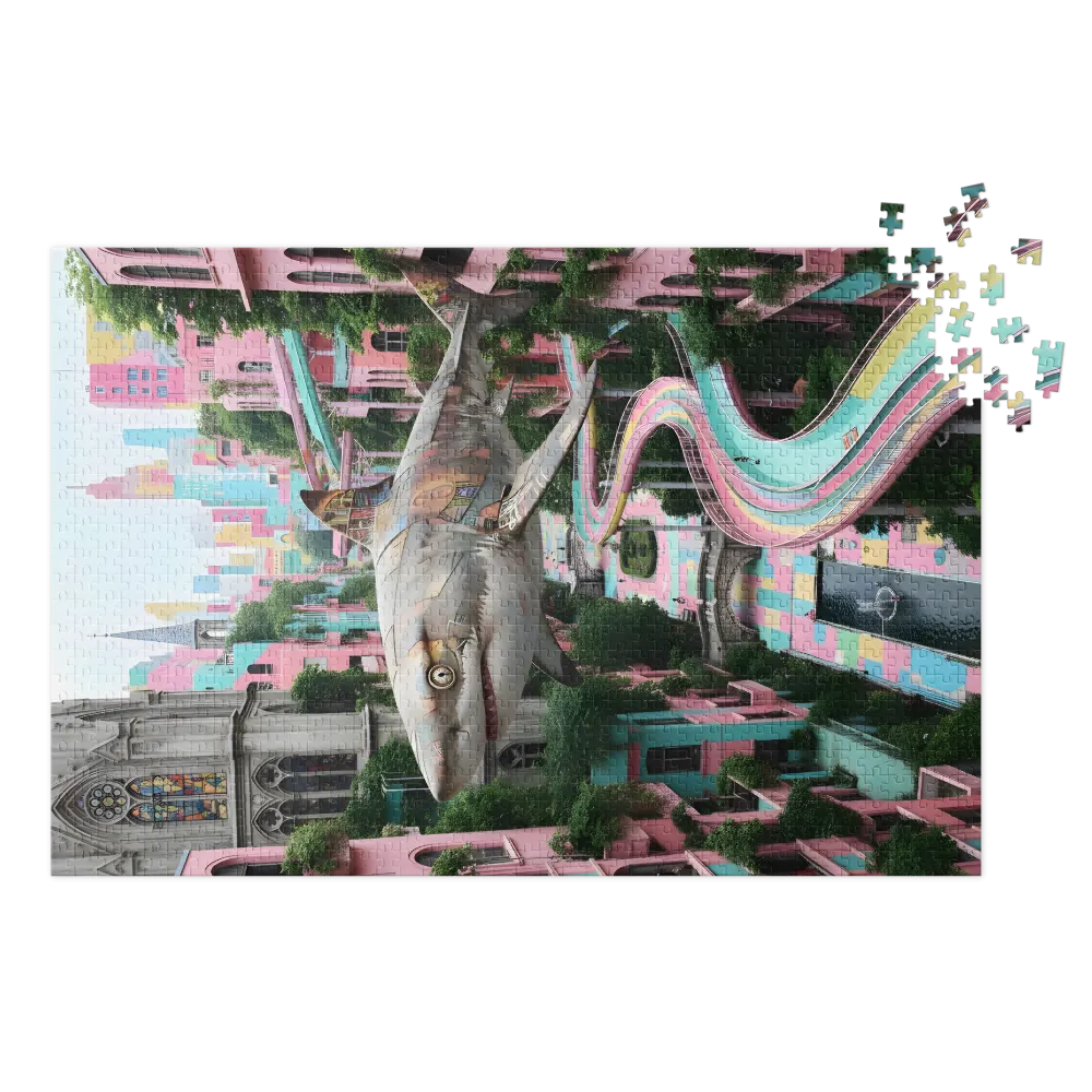 Floating Shark in Pastel City