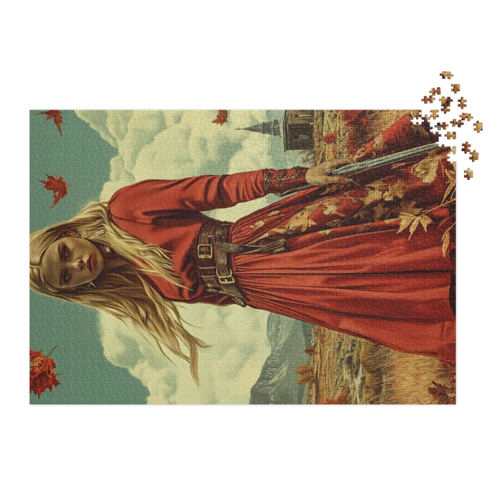 Red Dress Autumn Landscape