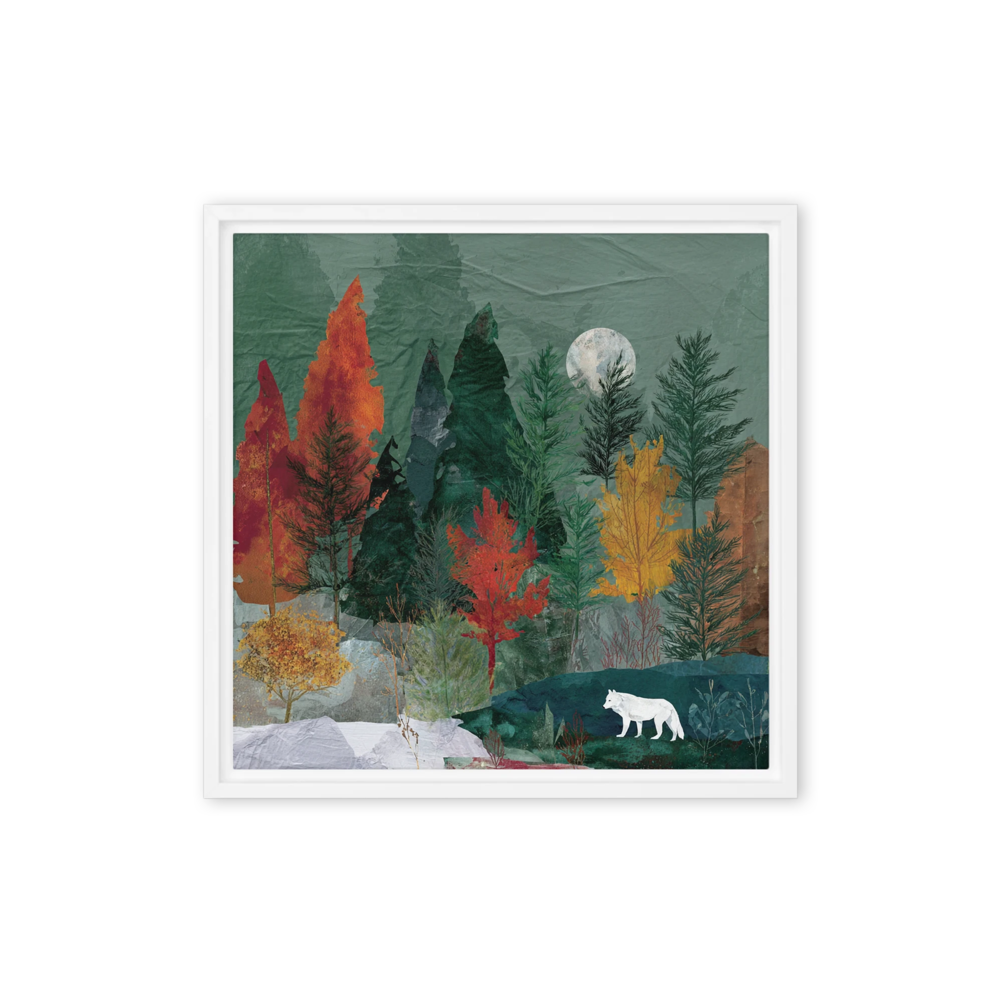 The White Wolf in Autumn Woods