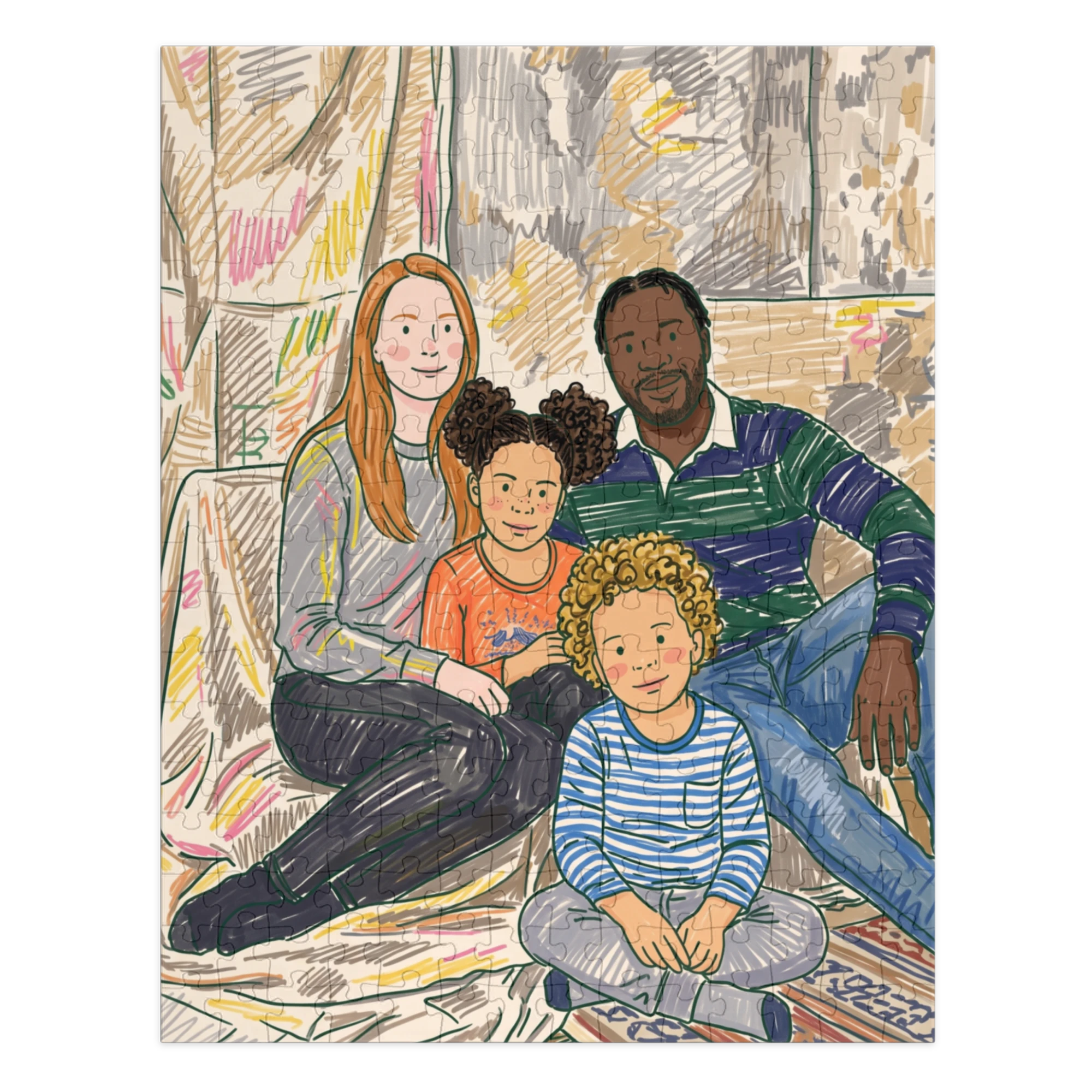 Family Portrait Puzzle — Rainbow Marker Doodle