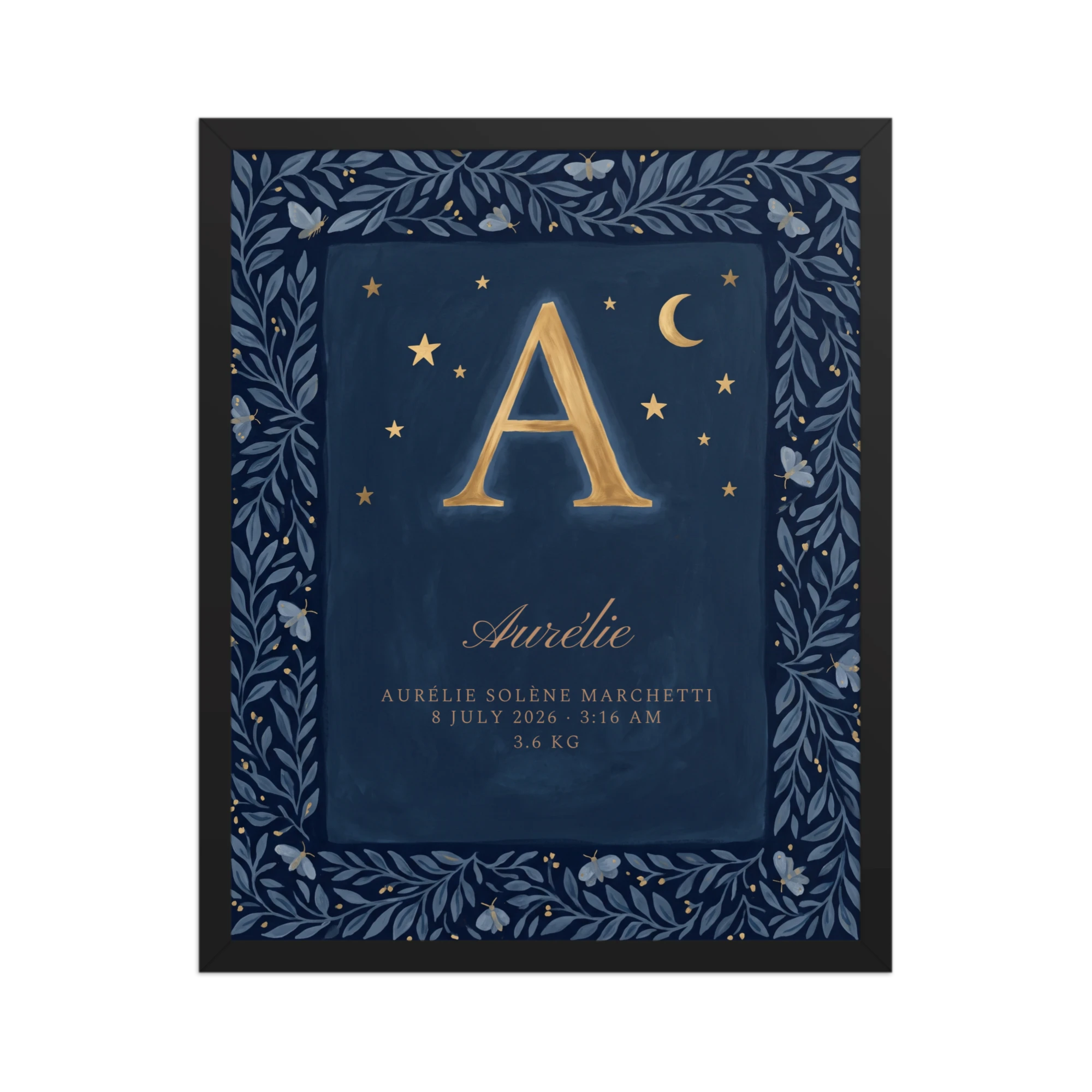 Midnight Initial Nursery Name Art — example