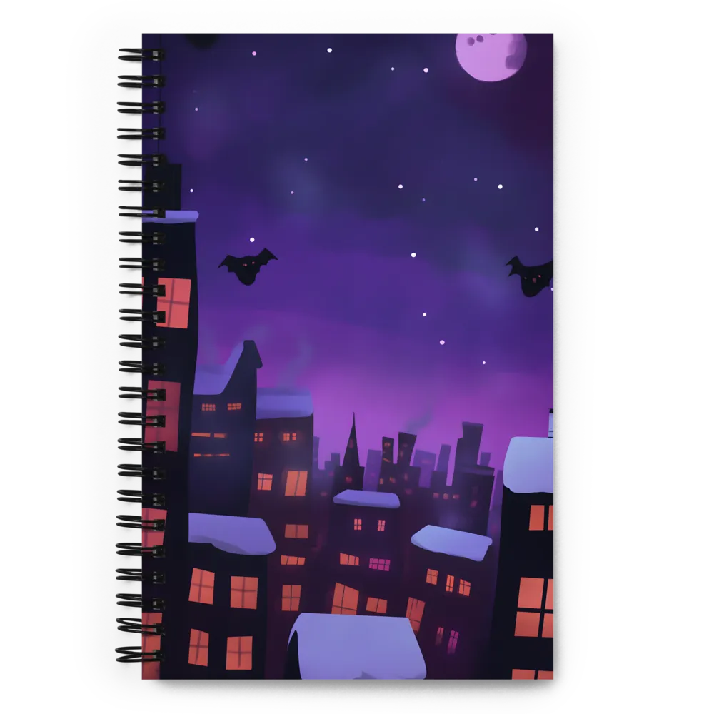 Moonlit Cityscape with Bats 
 Spiral Notebook | 140 pages