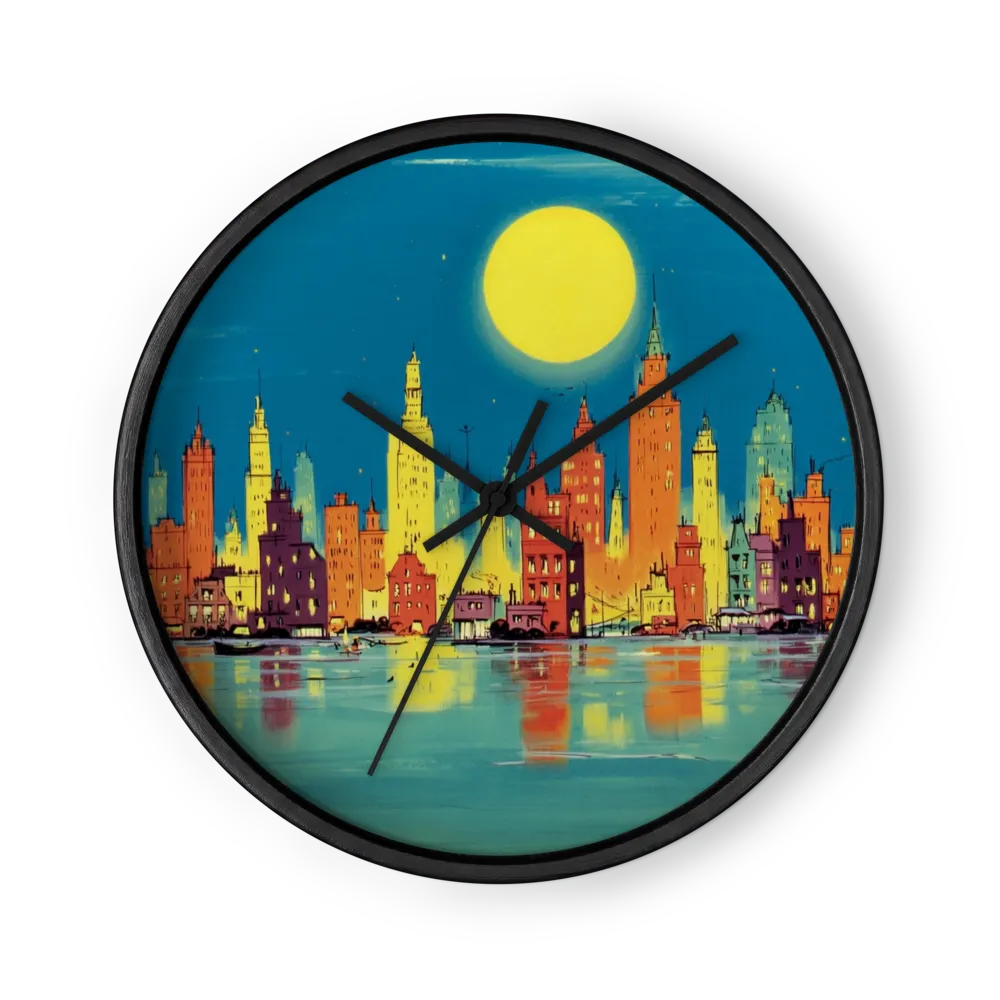 Mid-Century Moonlit City | Wall Clock