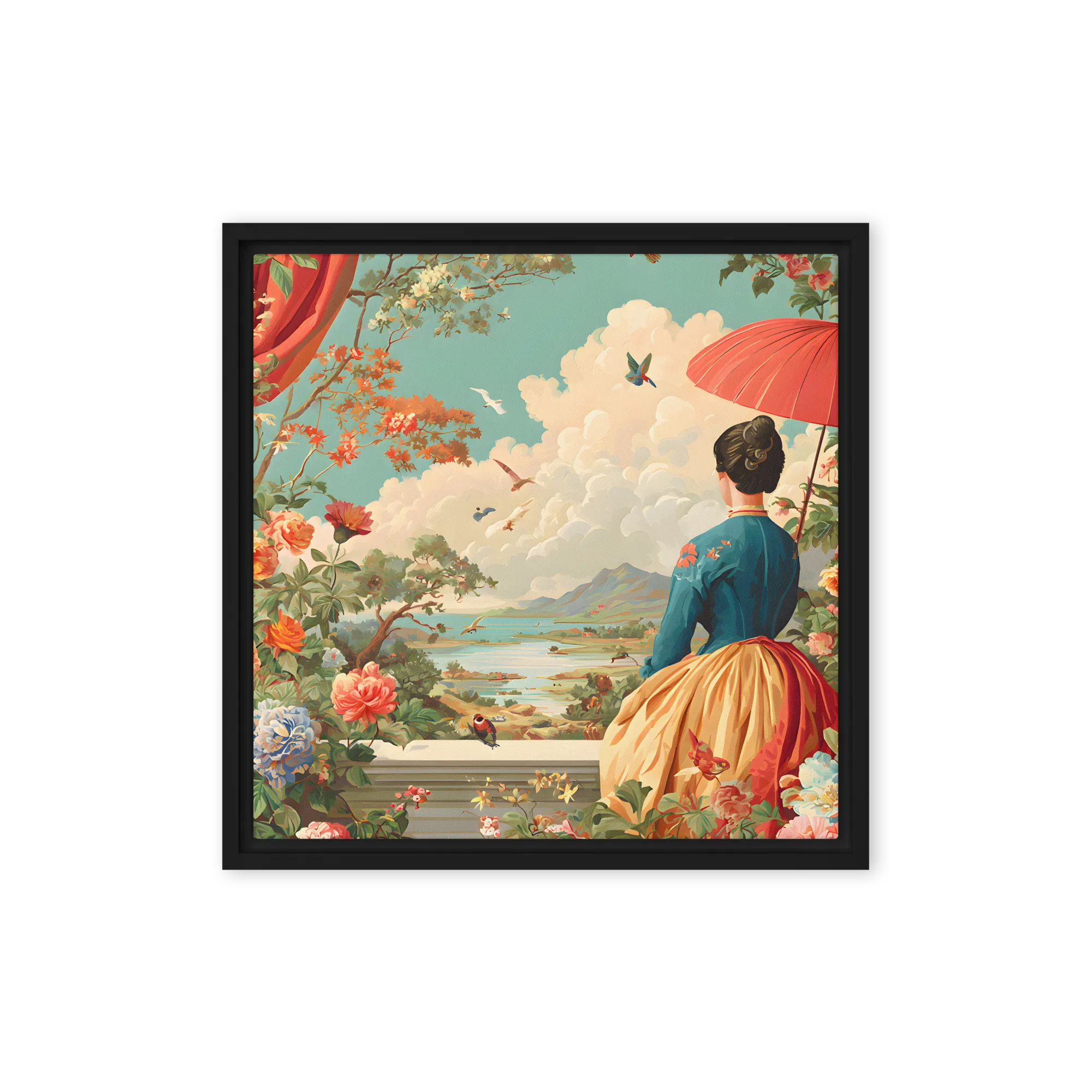 Woodblock gardens under heavy drapery — Relief-carved willow