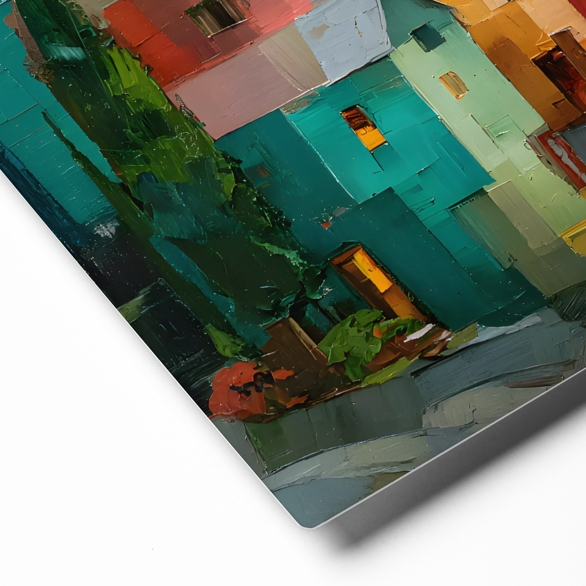 Patchwork Village 
 Canvas with White Frame