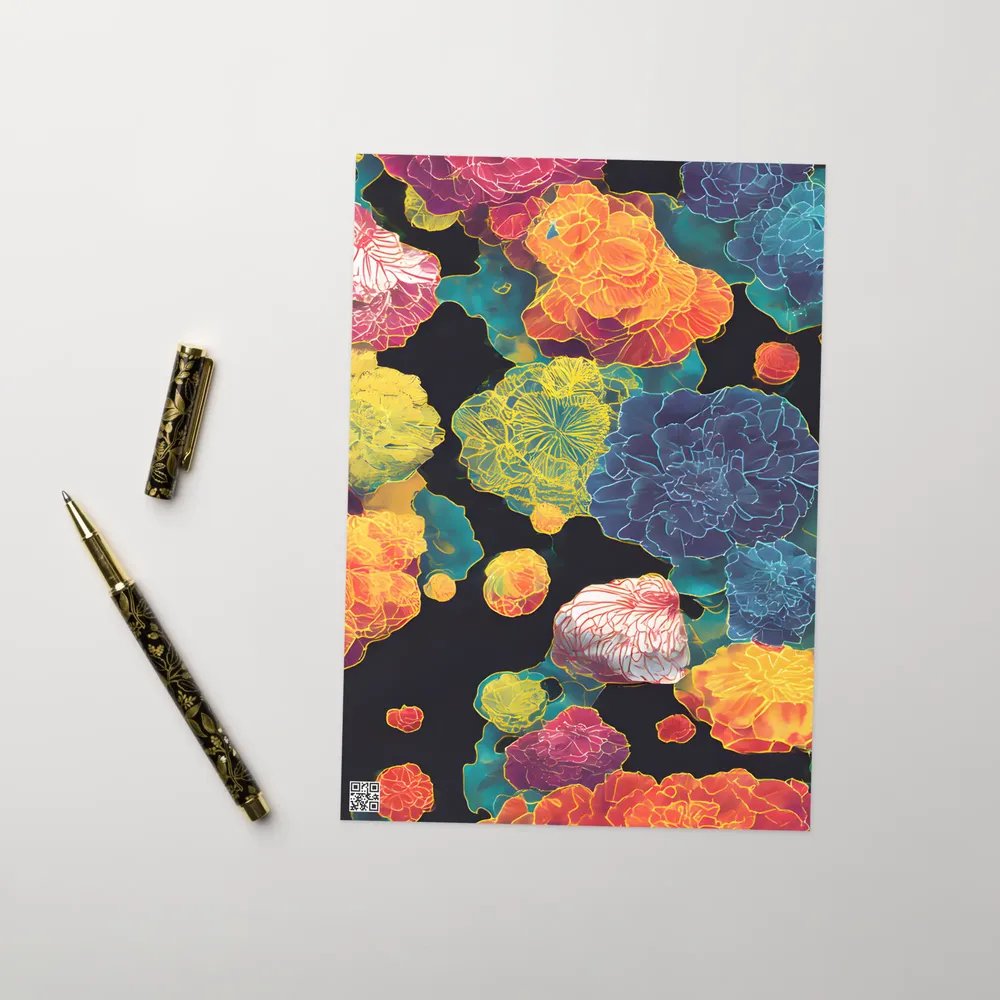 Neon Peony Tapestry | Greeting Card | 5″×7″