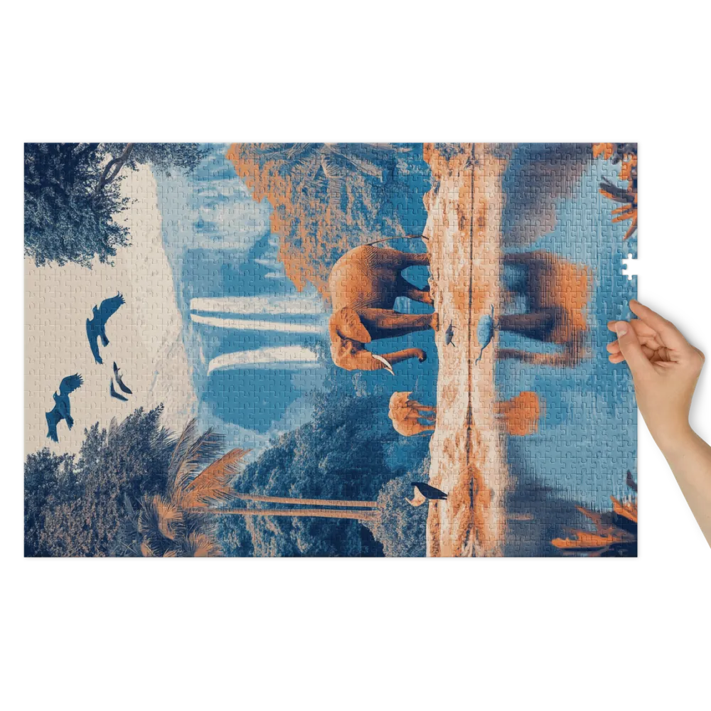 Surreale Elefanten am Wasserfall | Puzzle (252/520 Teile)