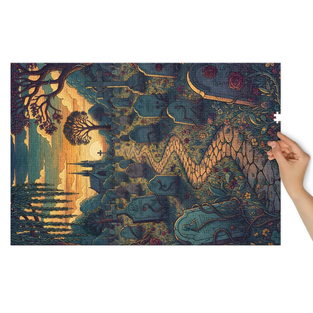 Sunset Graveyard Illustration | Jigsaw Puzzles