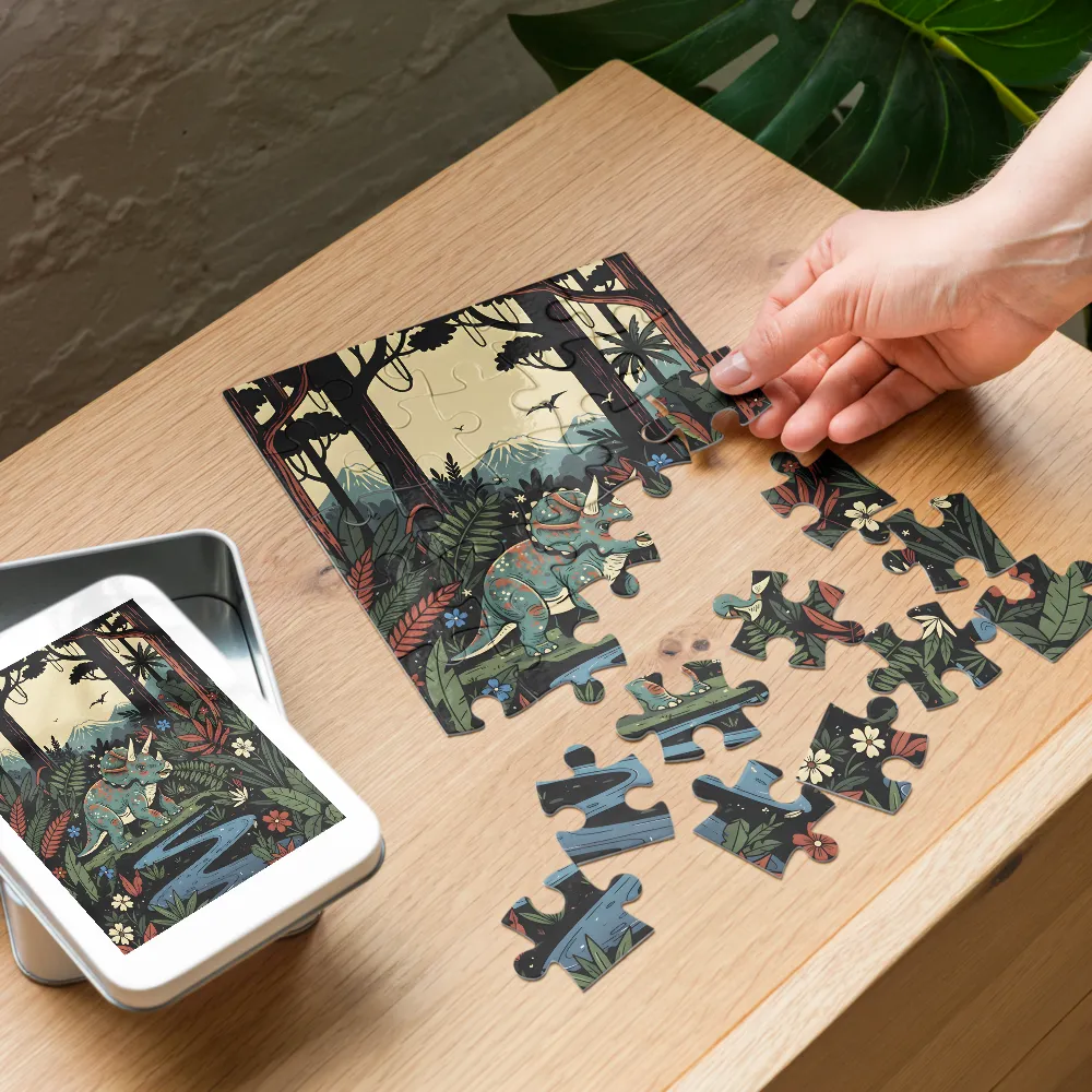 Triceratops by the Creek 
 Jigsaw Puzzle in Tin Box