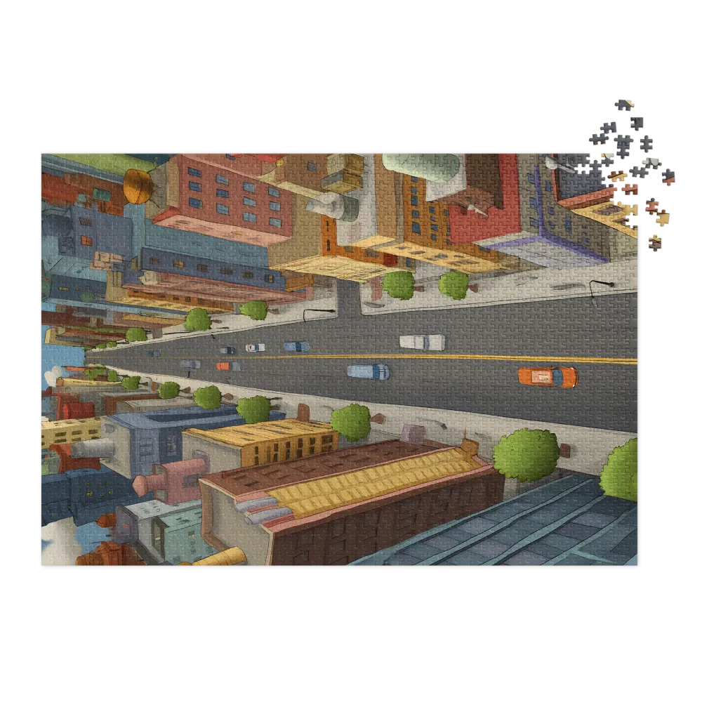 Cartoon Cityscape with Street View