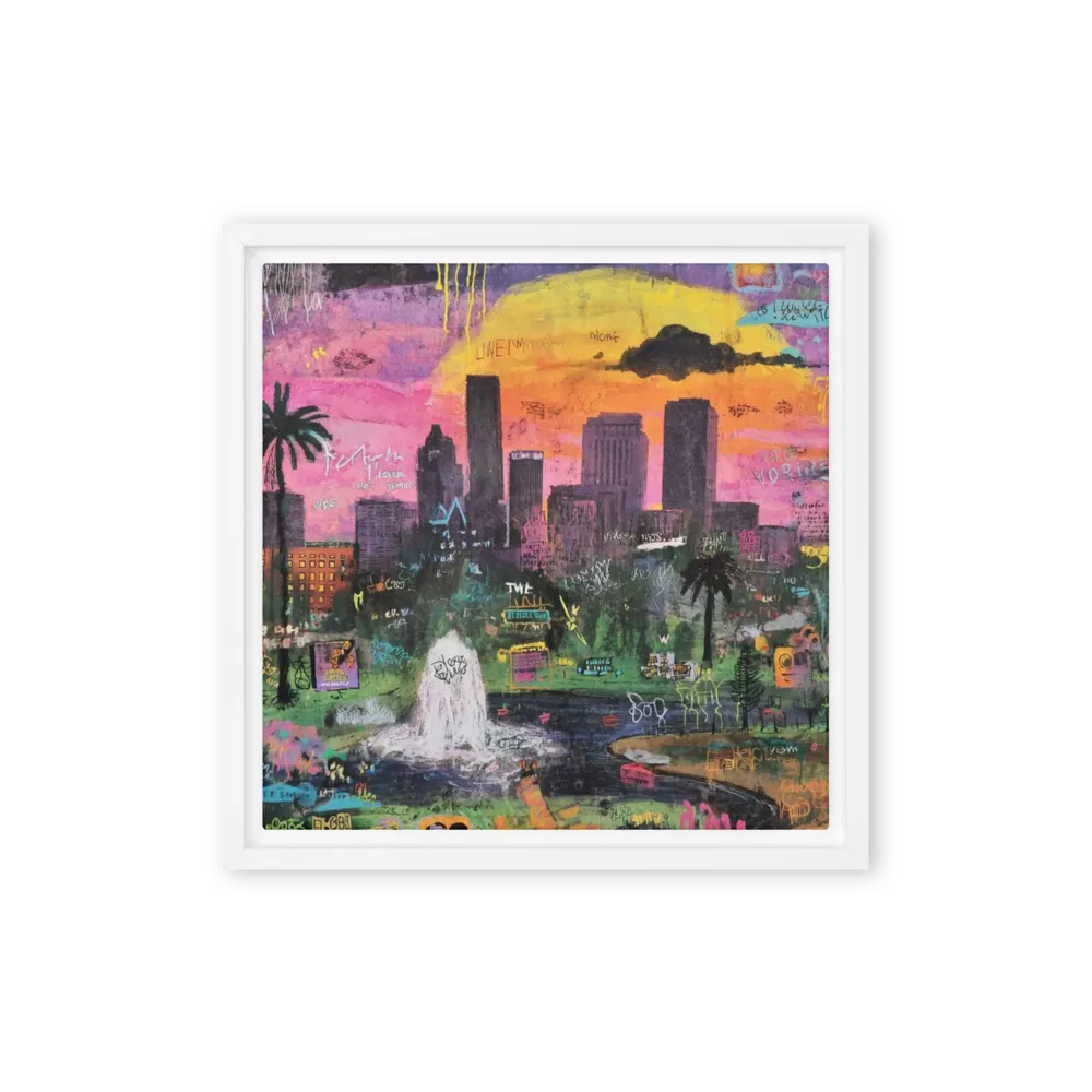 Metropolis After Dark 
 Poster with Red oak Frame | 18″x 18″