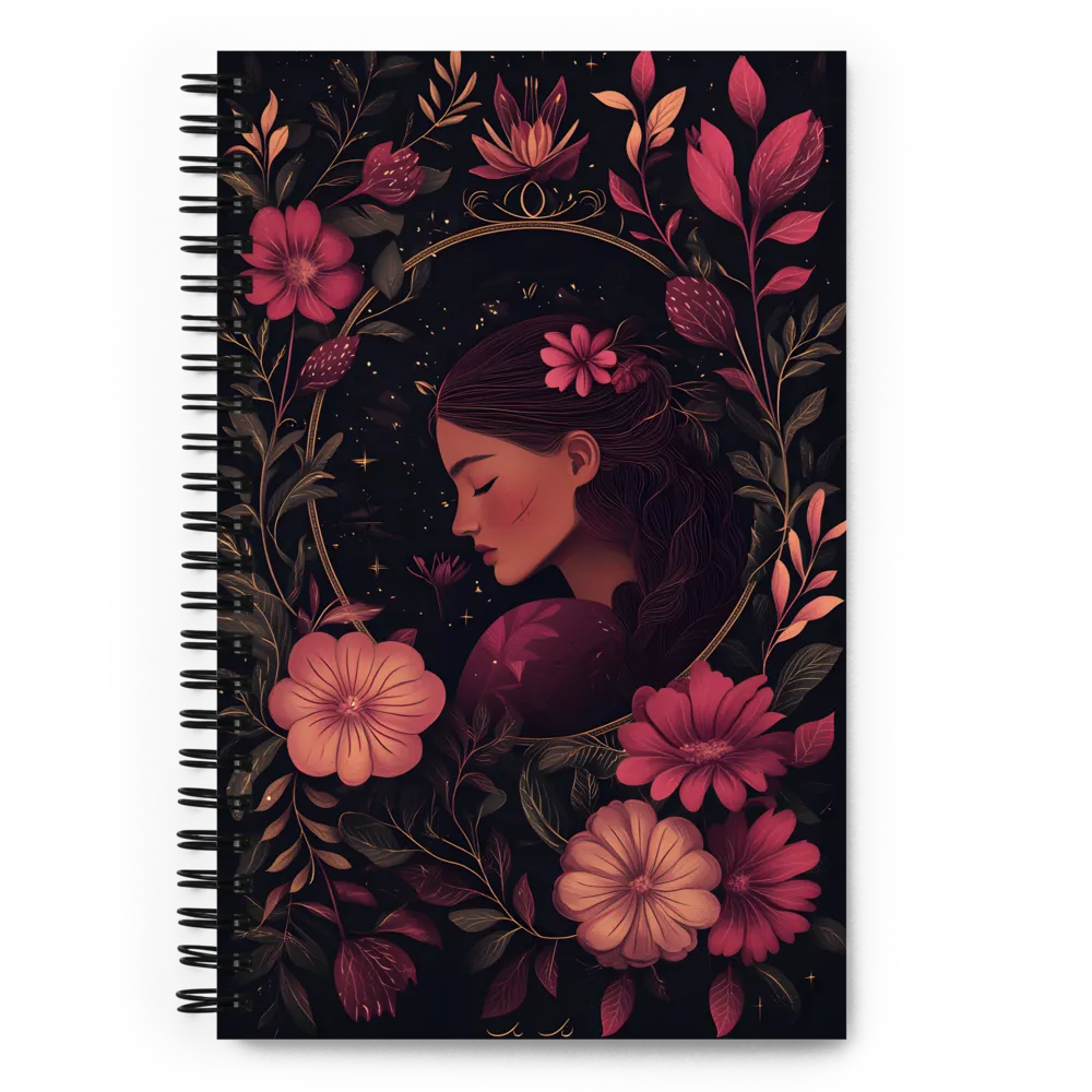 Art Nouveau Woman with Floral Frame 
 Spiral Notebook | 140 pages
