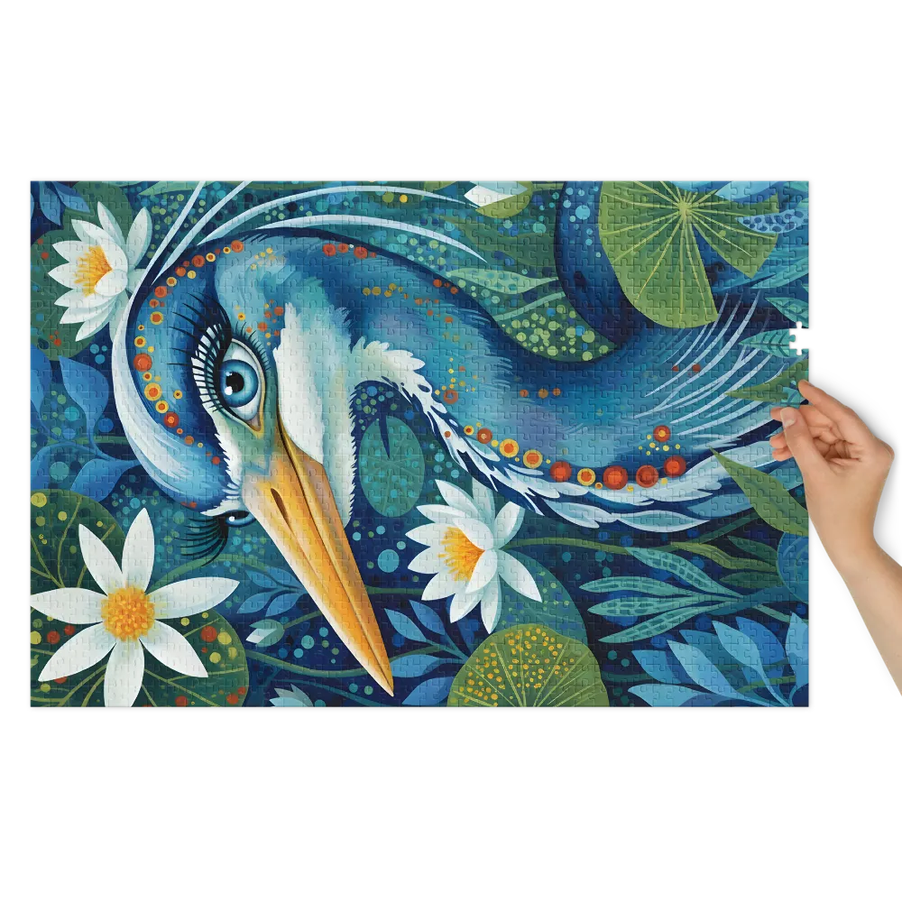 Heron Among Water Lilies | Jigsaw Puzzles
