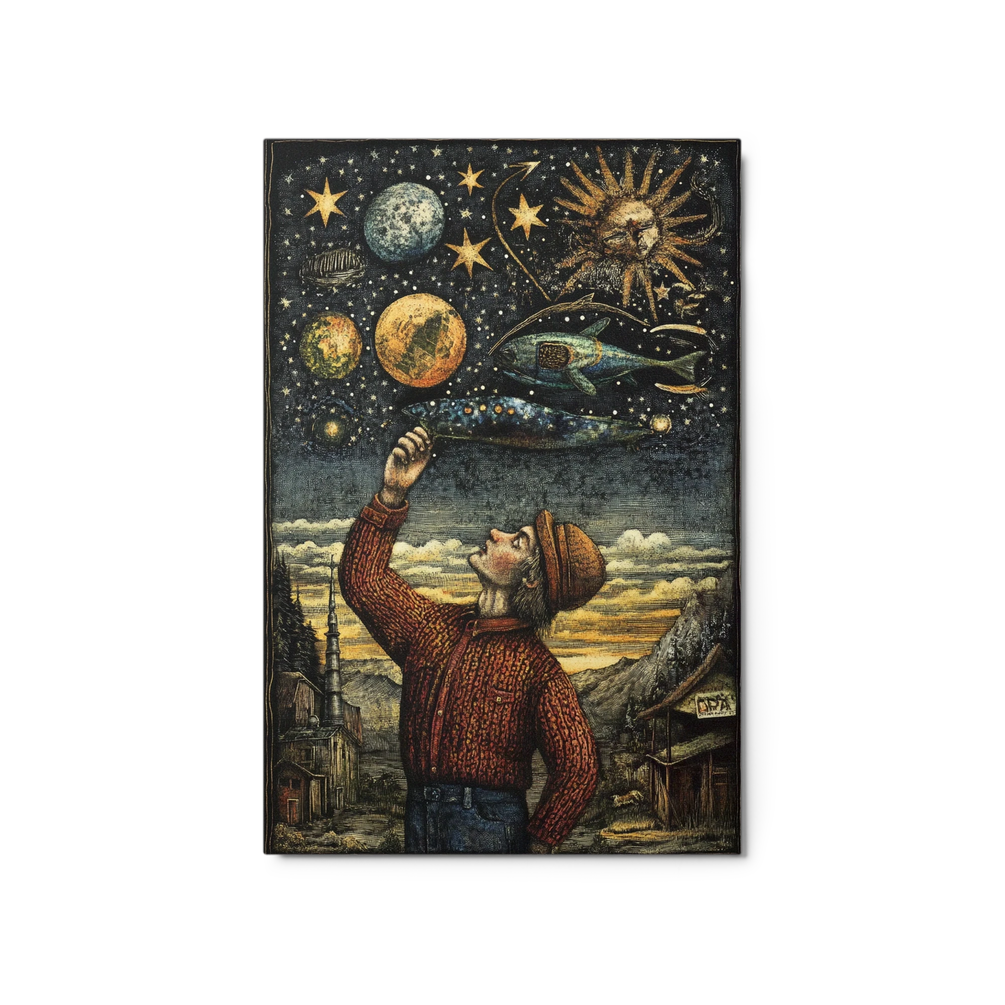 Surreal Man Under Cosmic Skies