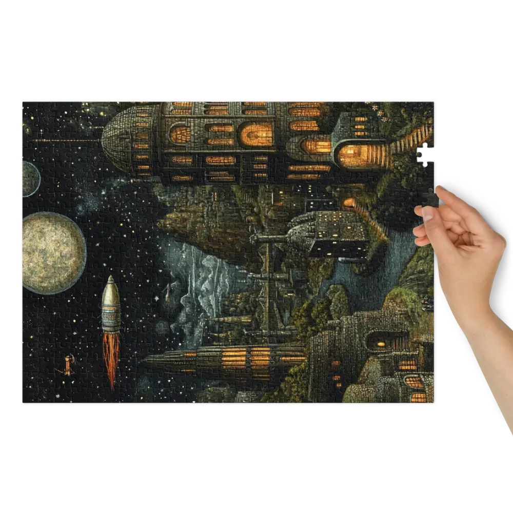 Surreal Cityscape with Celestial Bodies | Jigsaw Puzzle (252/520 pieces)
