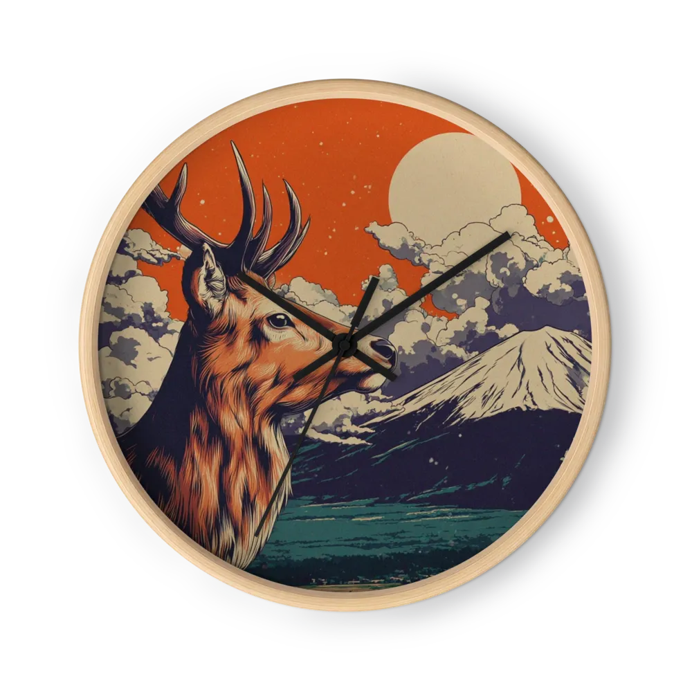 Stag Before Mount Fuji | Wall Clock