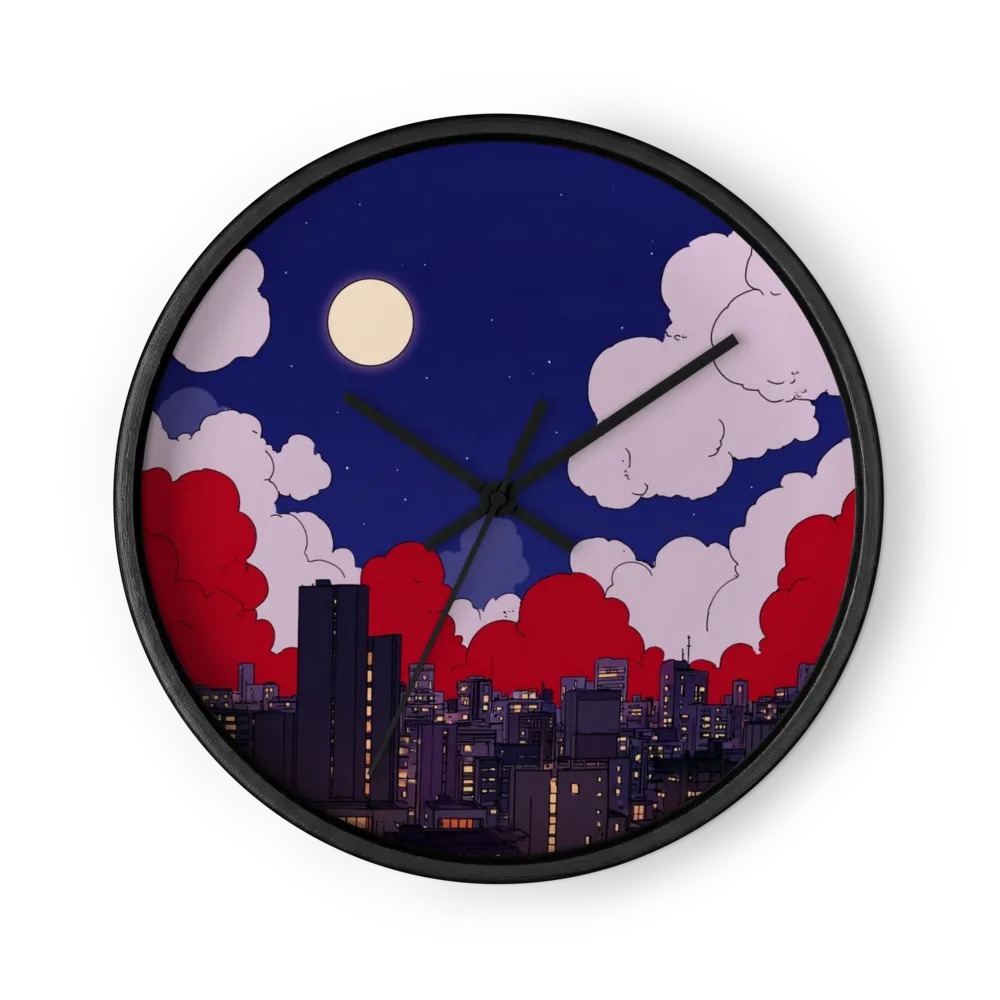 Red Clouds over Night City | Wall Clock