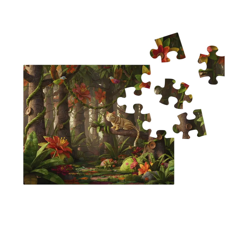 Whimsical Fabric Jungle 
 Jigsaw Puzzle in Tin Box